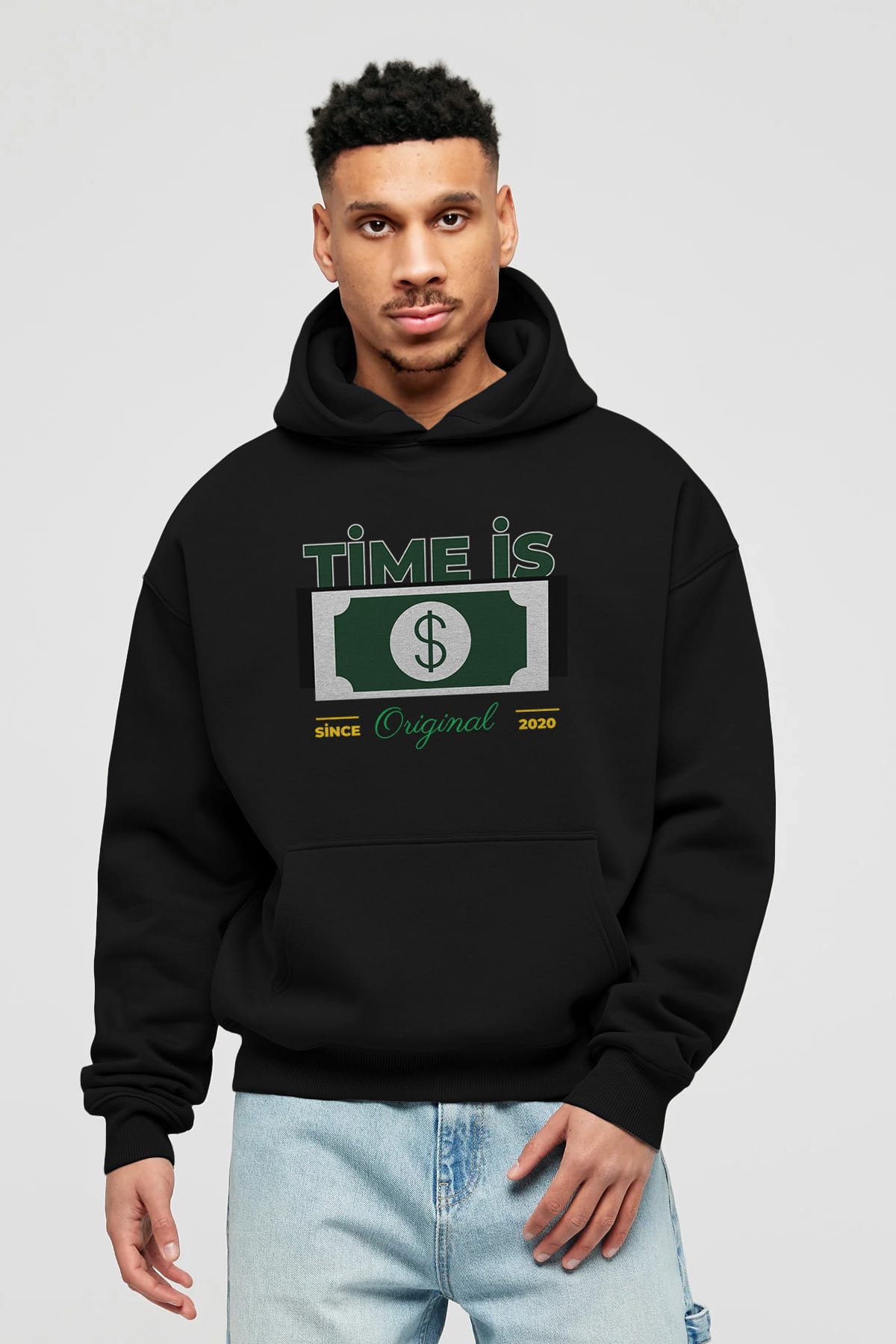 Time is Original Ön Baskılı Oversize Hoodie Kapüşonlu Sweatshirt Erkek Kadın Unisex