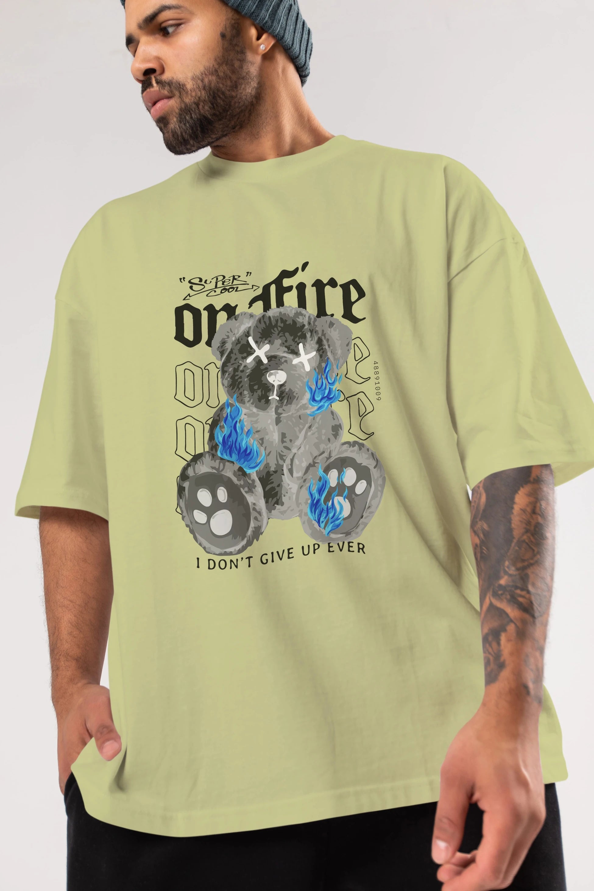 Teddy Bear On Fire Ön Baskılı Oversize t-shirt Erkek Kadın Unisex