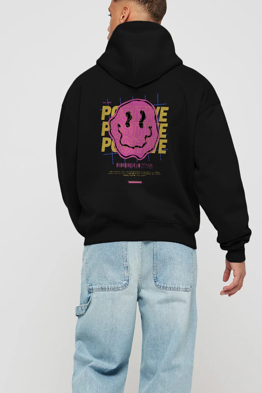 Positive 2 Arka Baskılı Oversize Hoodie Kapüşonlu Sweatshirt Erkek Kadın Unisex