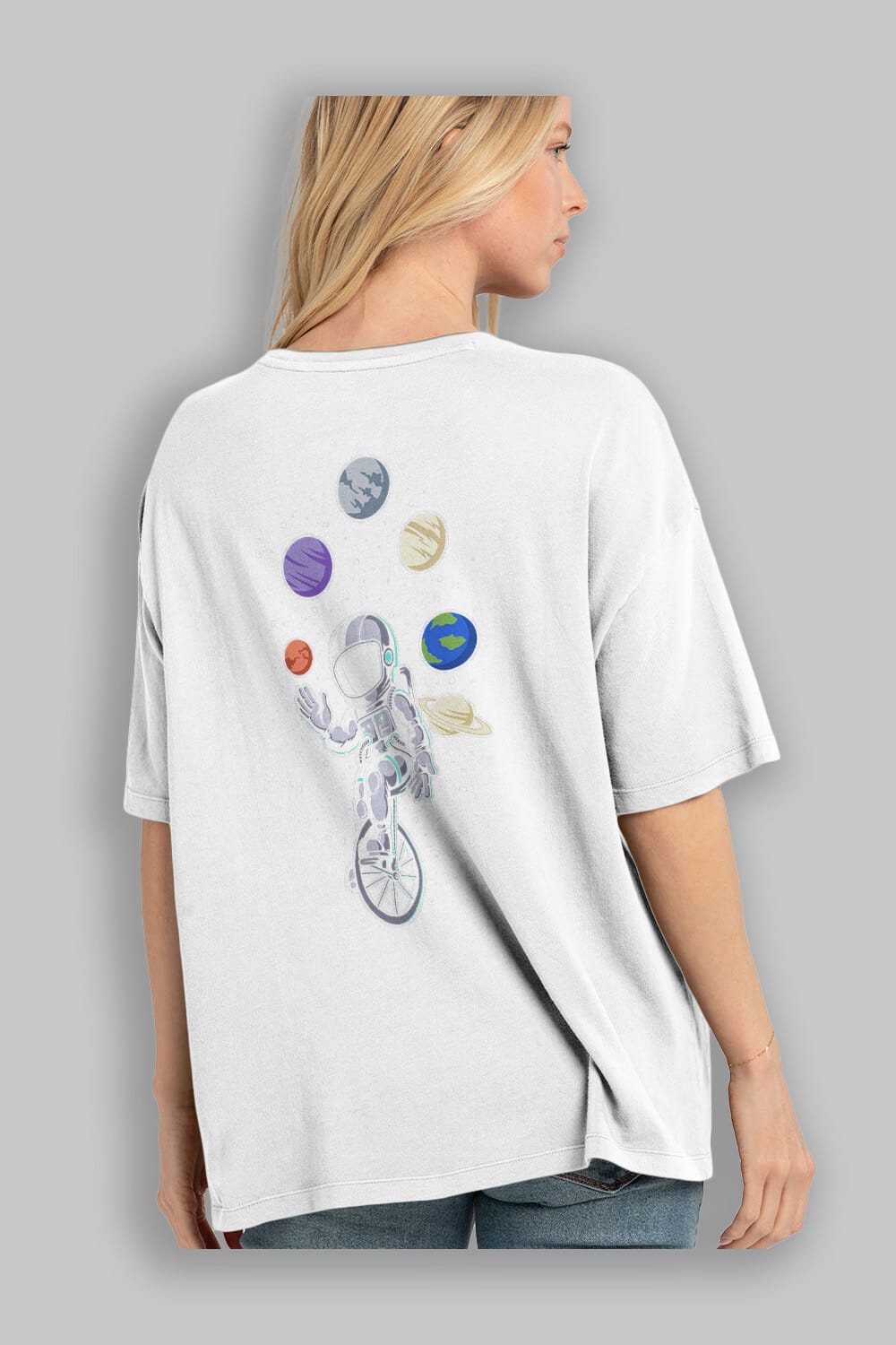 Astronaut Circus Arka Baskılı Oversize t-shirt Erkek Kadın Unisex