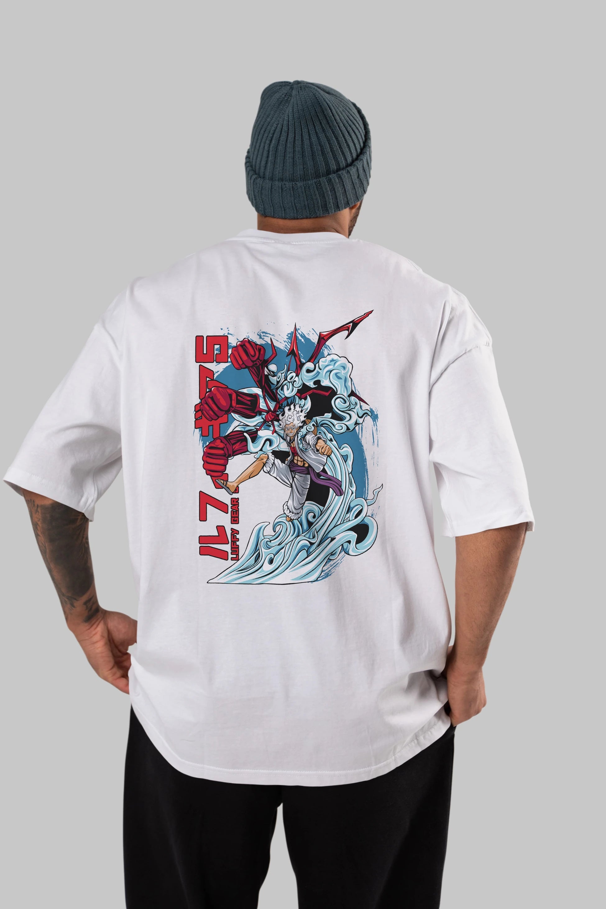 MONKEY D. LUFFY GEAR5 2 Anime Arka Baskılı Oversize t-shirt Erkek Kadın Unisex