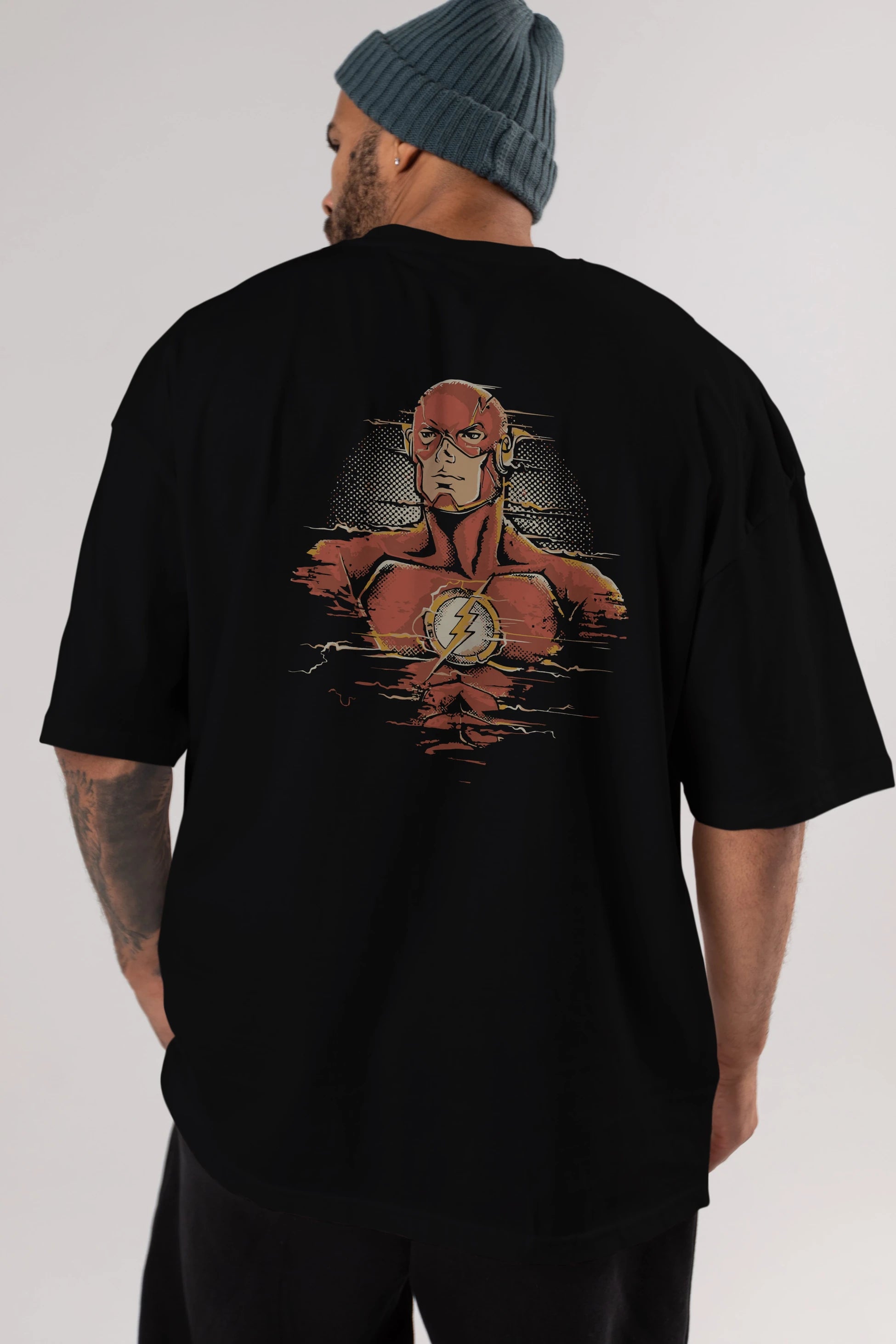 Flash Avengers Arka Baskılı Oversize t-shirt Erkek Kadın Unisex %100 Pamuk Bisiklet Yaka tişort