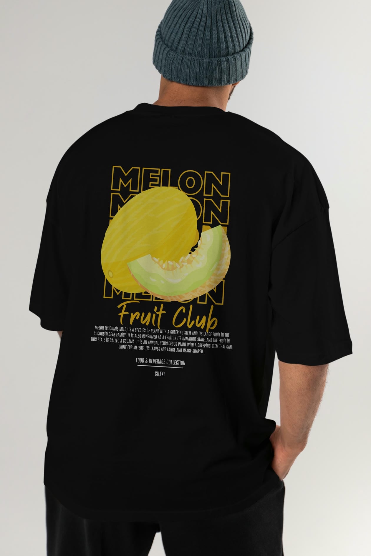 Melon Arka Baskılı Oversize t-shirt Erkek Kadın Pamuk Bisiklet Yaka tişort