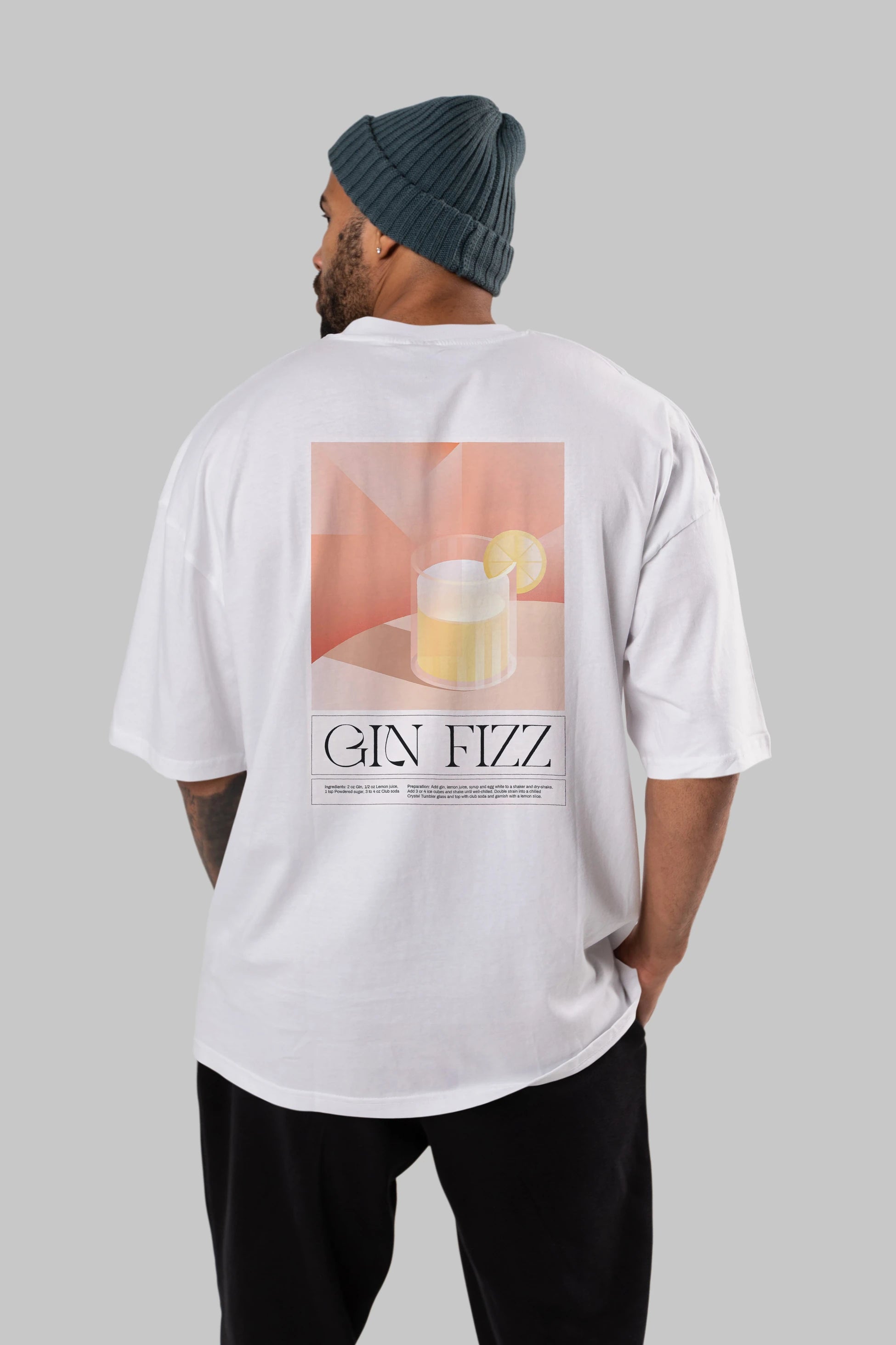 Gin Fizz Arka Baskılı Oversize t-shirt Erkek Kadın Unisex %100 Pamuk Bisiklet Yaka tişort