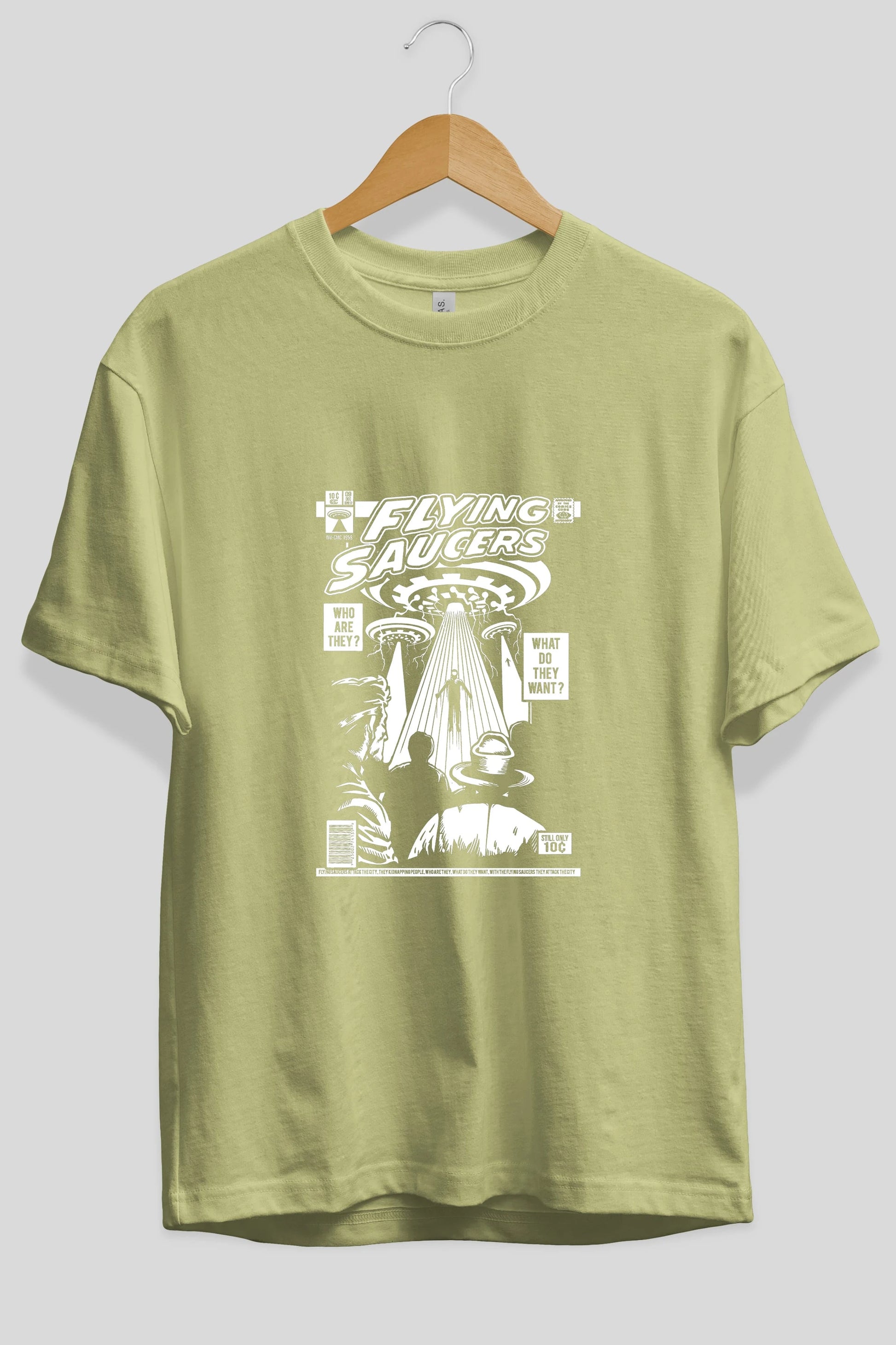 UFO Ön Baskılı Oversize t-shirt Erkek Kadın Unisex %100 Pamuk tişort