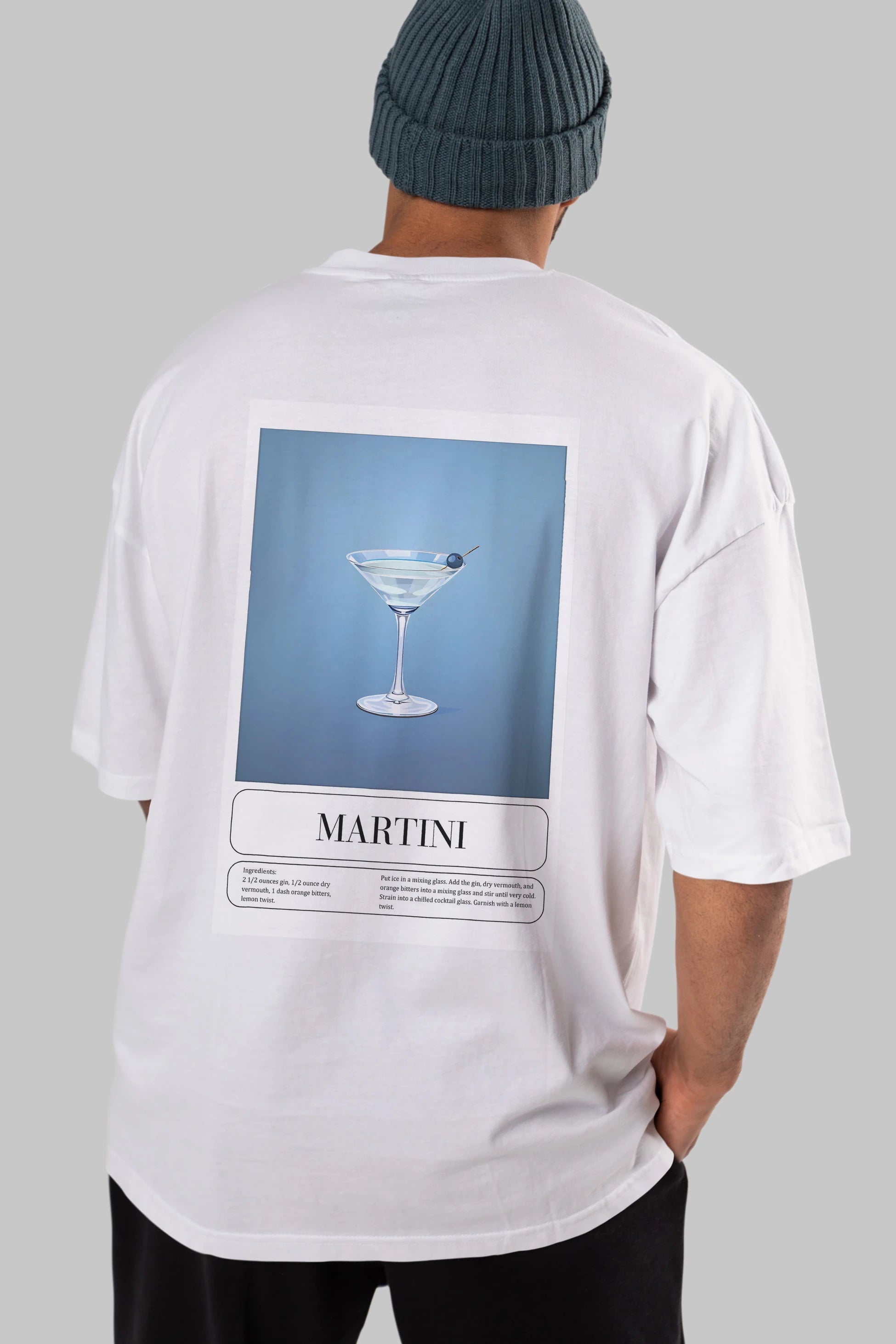 Martini Arka Baskılı Oversize t-shirt Erkek Kadın Unisex %100 Pamuk Bisiklet Yaka tişort