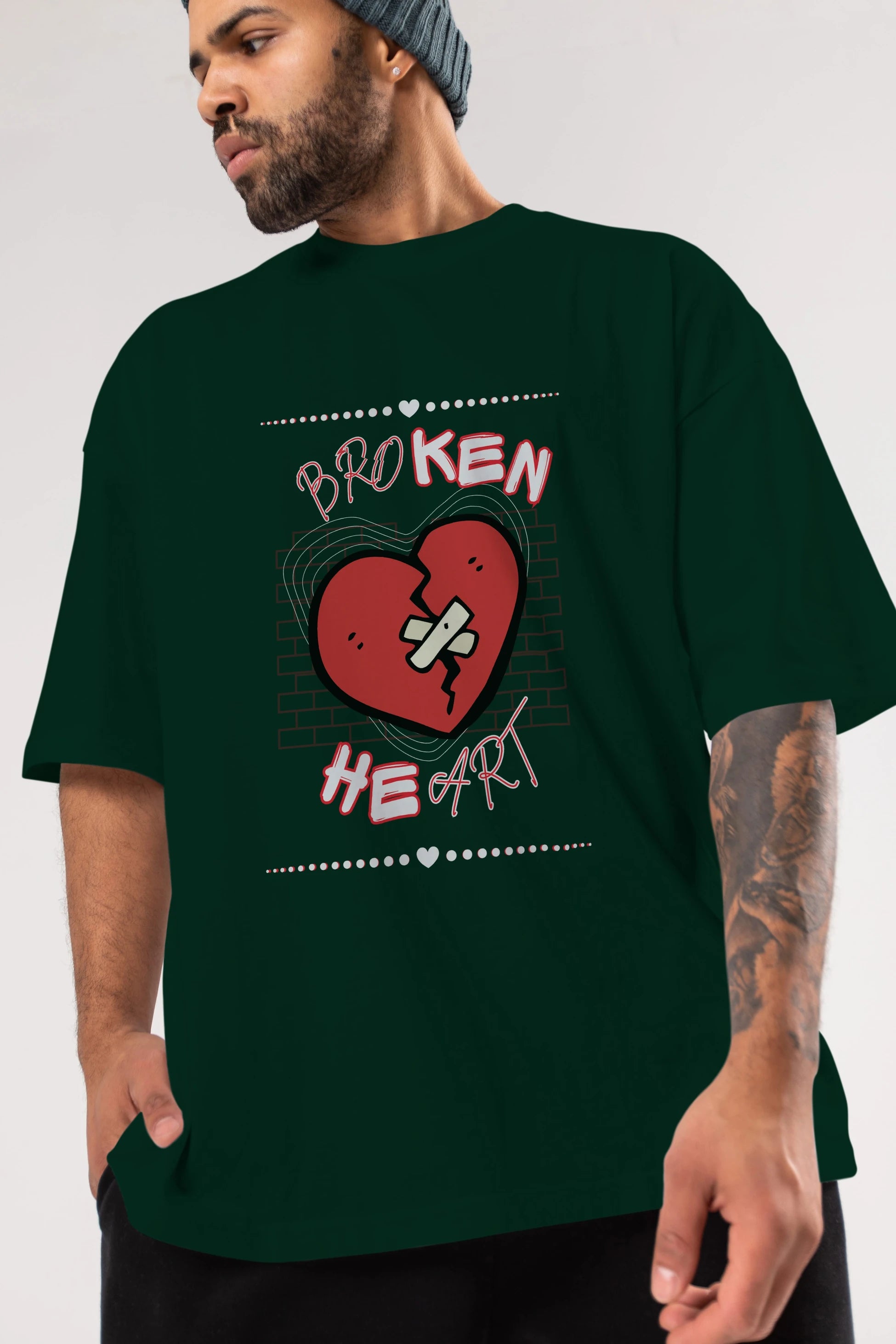 Broken Heart Yazılı Ön Baskılı Oversize t-shirt Erkek Kadın Unisex