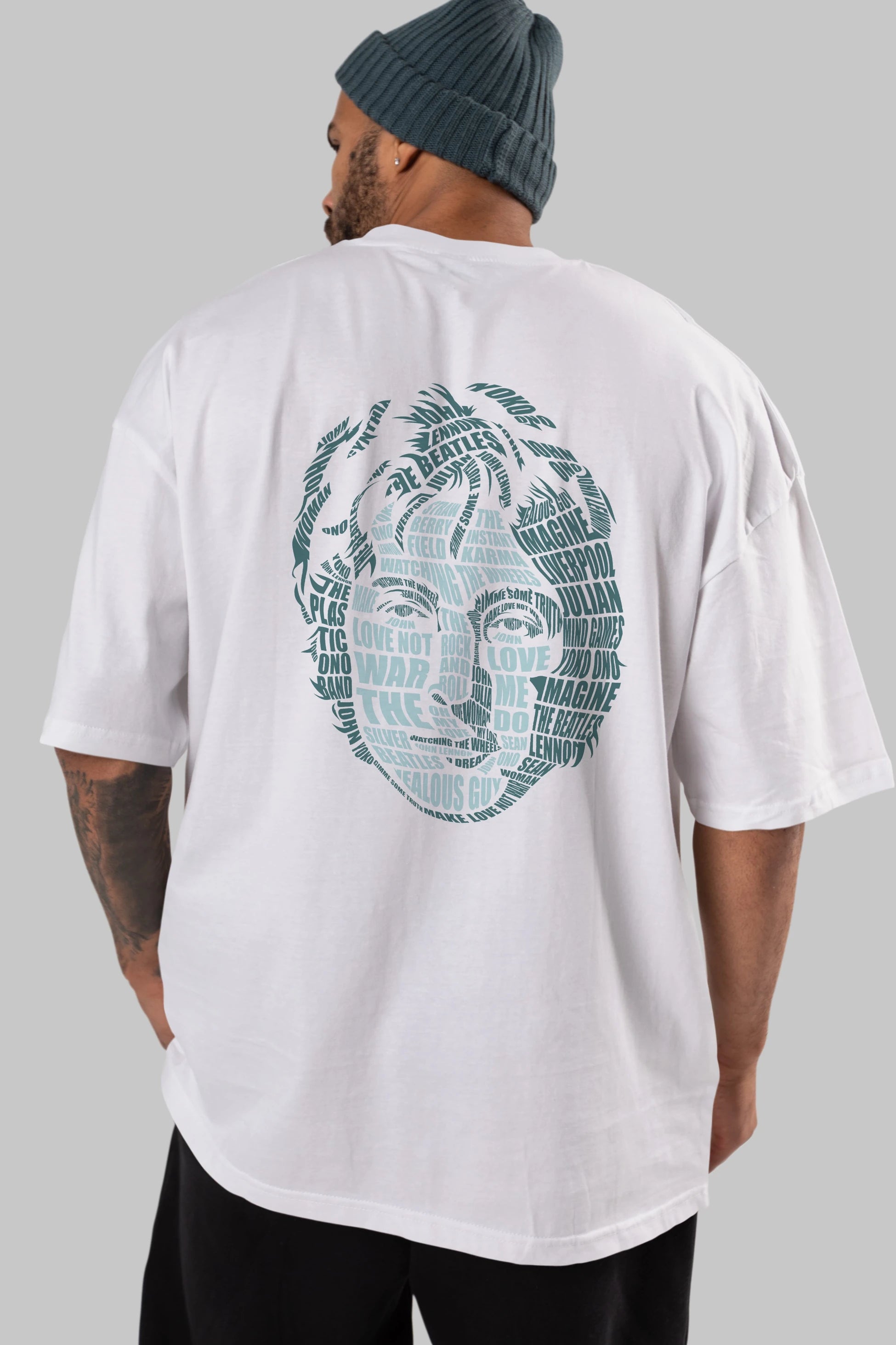 John Lennon Calligram Arka Baskılı Oversize t-shirt %100 pamuk Erkek Kadın Unisex