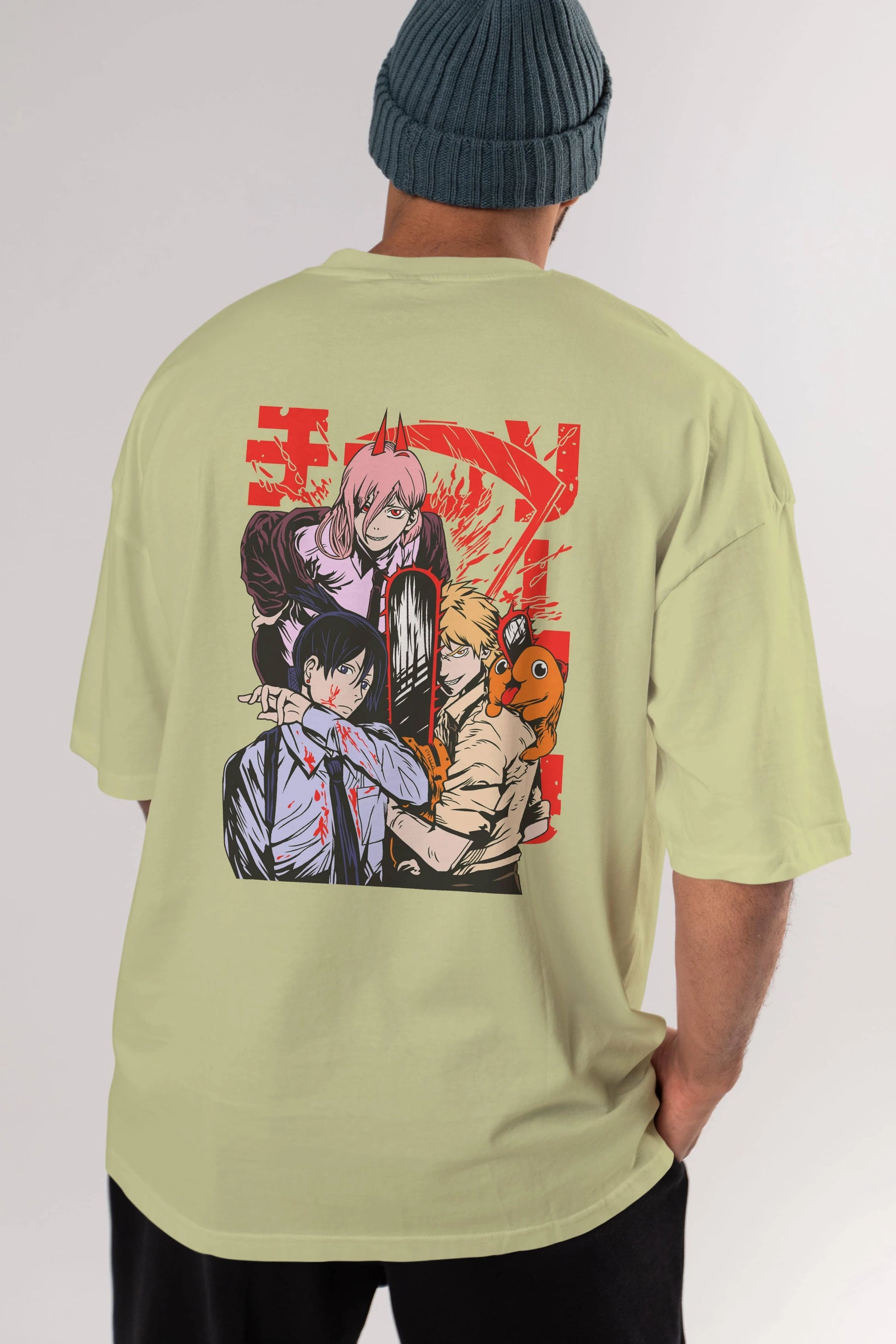 CHAINSAWMAN CREW Anime Arka Baskılı Oversize t-shirt Erkek Kadın Unisex