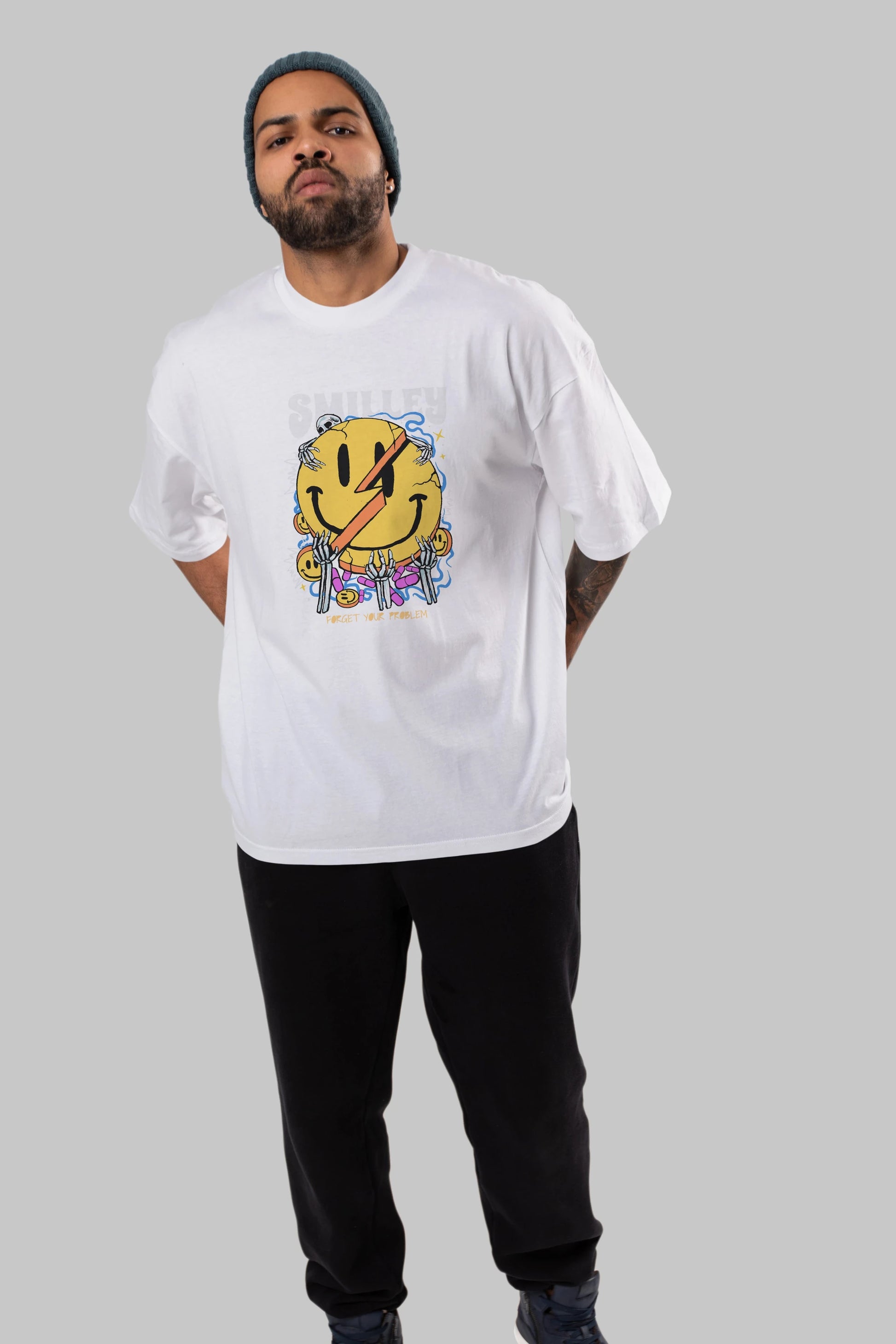 Smilley Streetwear Ön Baskılı Oversize t-shirt Erkek Kadın Unisex