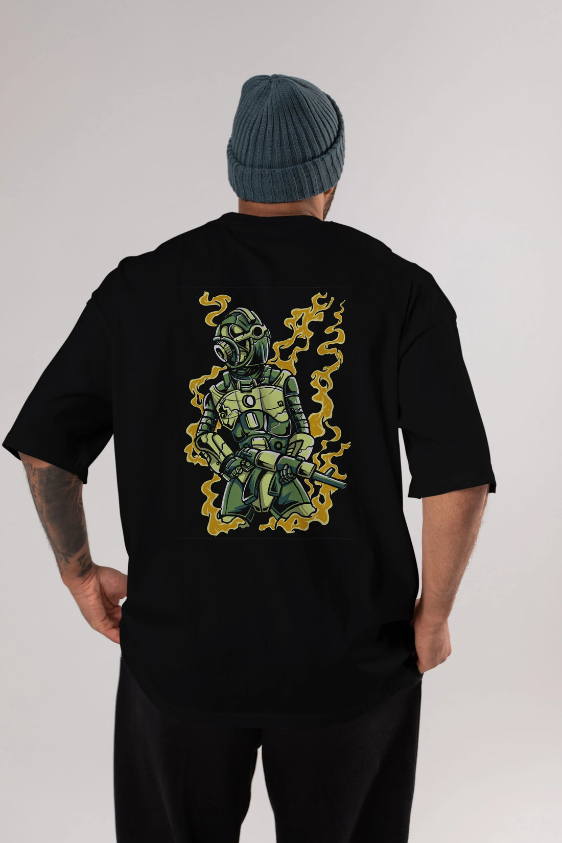Robot Soldier Arka Baskılı Oversize t-shirt Erkek Kadın Unisex %100 Pamuk