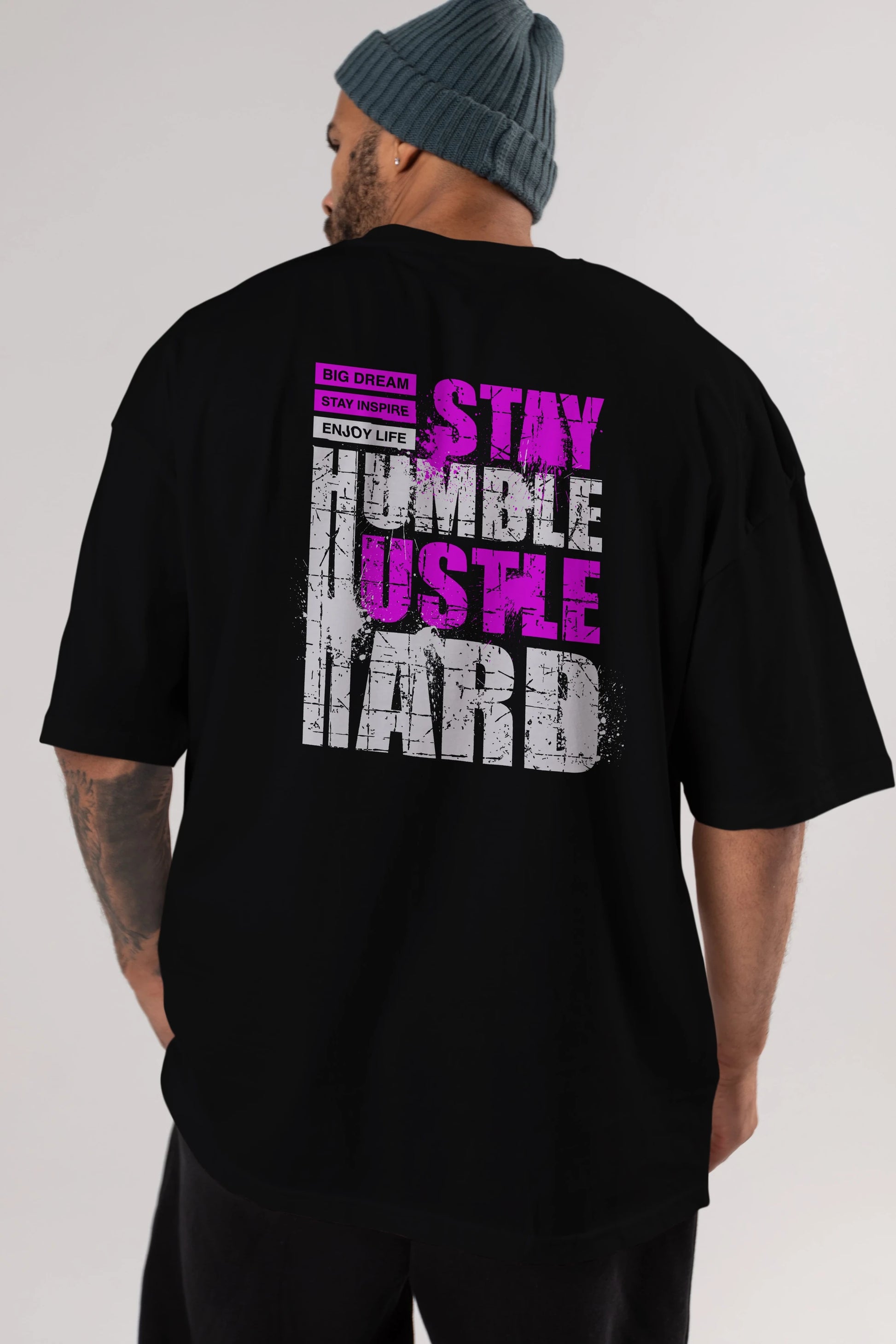 Stay Hustle Arka Baskılı Oversize t-shirt Erkek Kadın Unisex