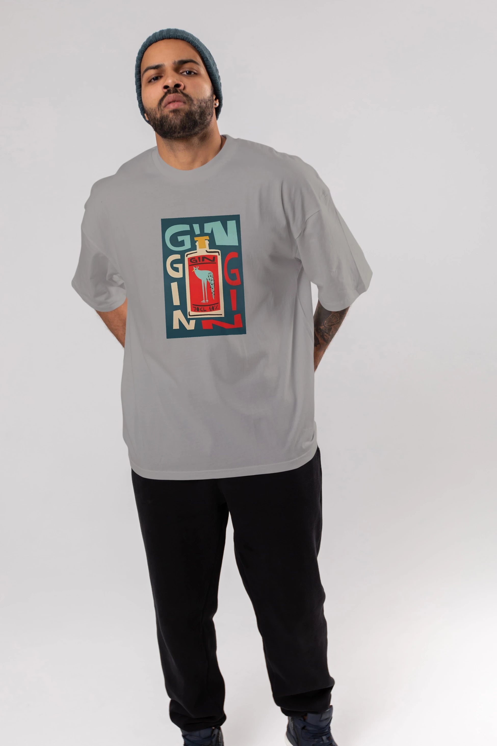 Gin 2 Ön Baskılı Oversize t-shirt Erkek Kadın Unisex %100 Pamuk Bisiklet Yaka tişort