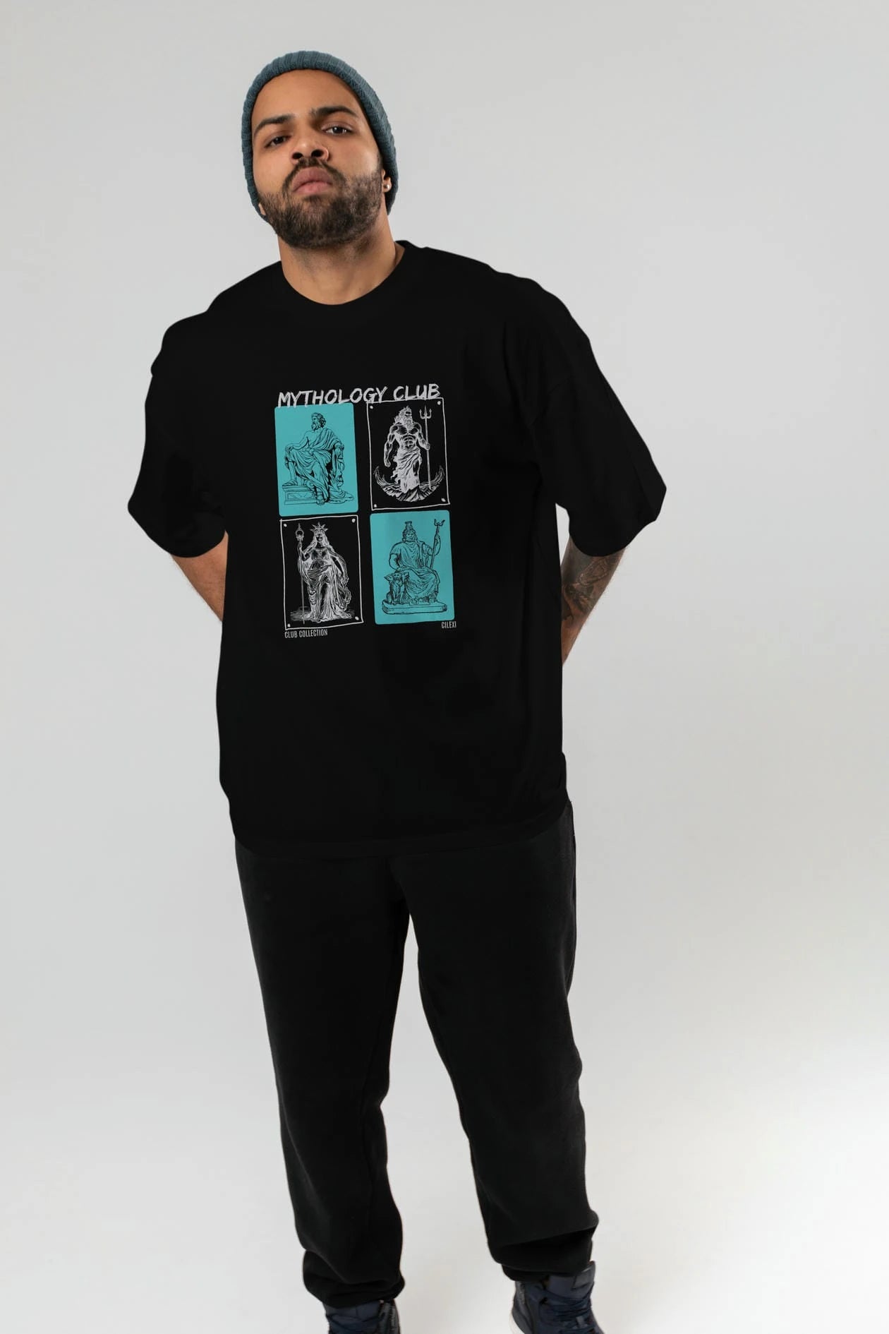 Mythology Club ön Baskılı Oversize t-shirt Erkek Kadın %100 Pamuk Bisiklet Yaka tişort