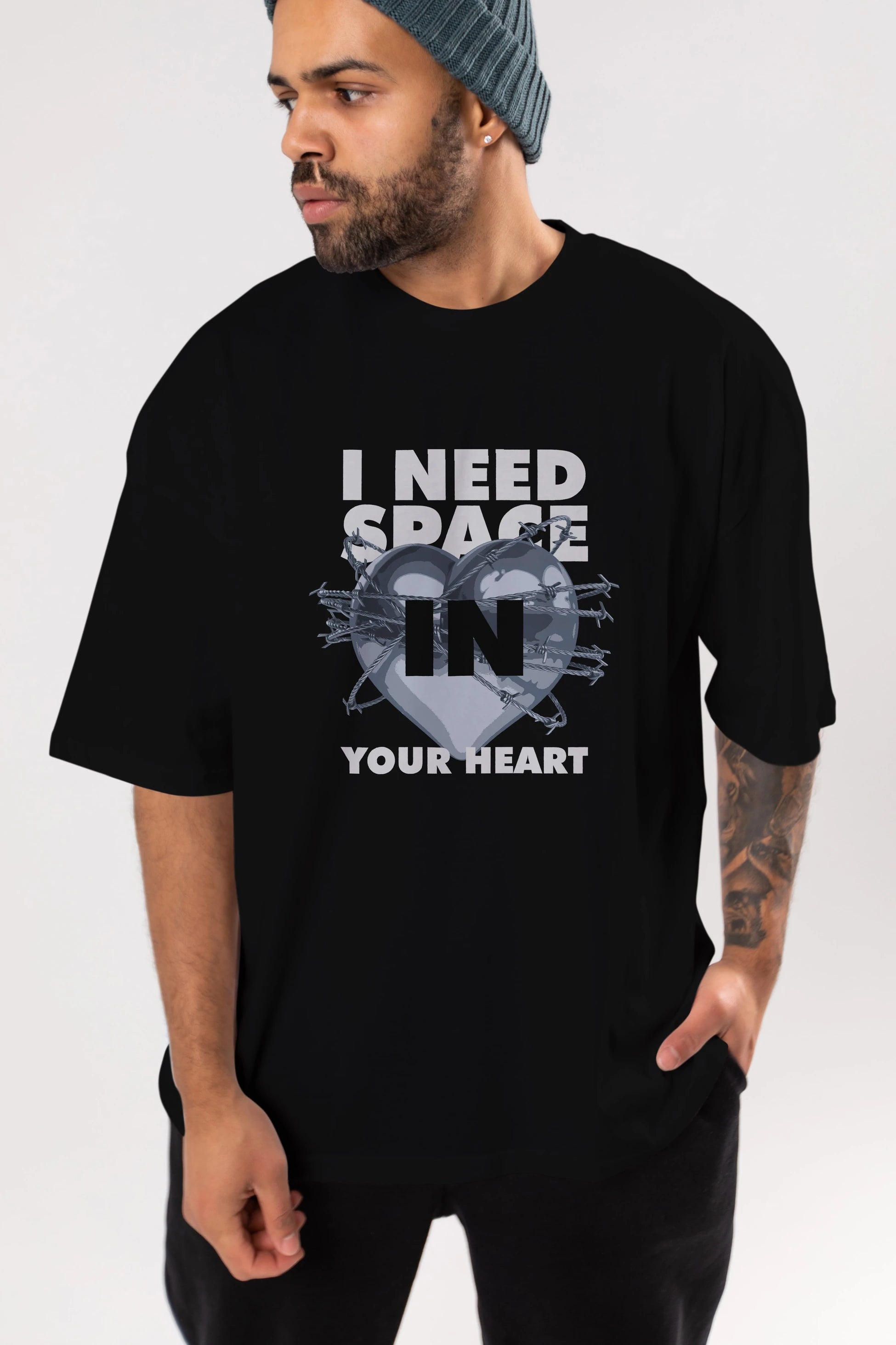 I Need Space Your Heart Ön Baskılı Oversize t-shirt Erkek Kadın Unisex