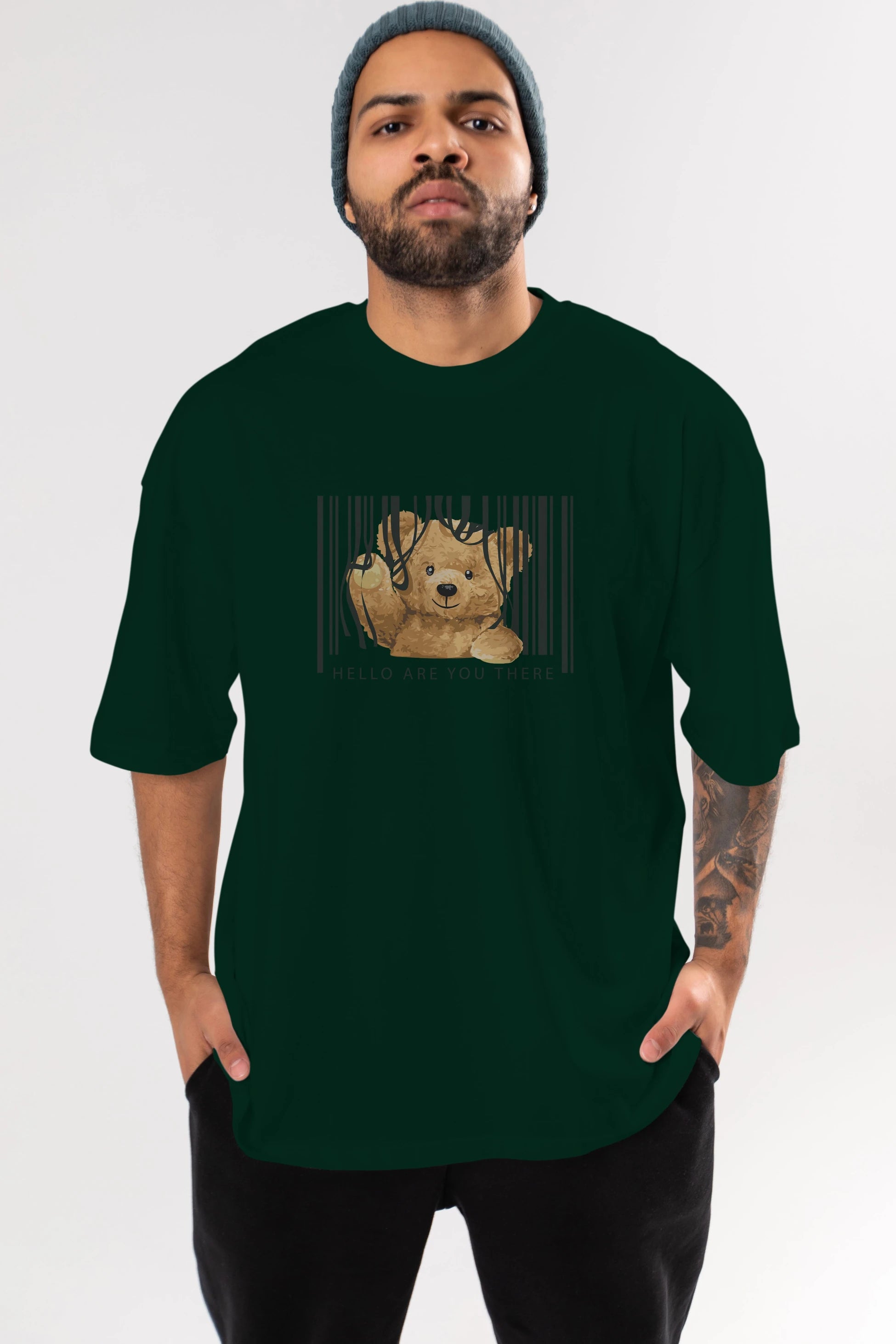 Teddy Bear Hello Ön Baskılı Oversize t-shirt Erkek Kadın Unisex %100 Pamuk