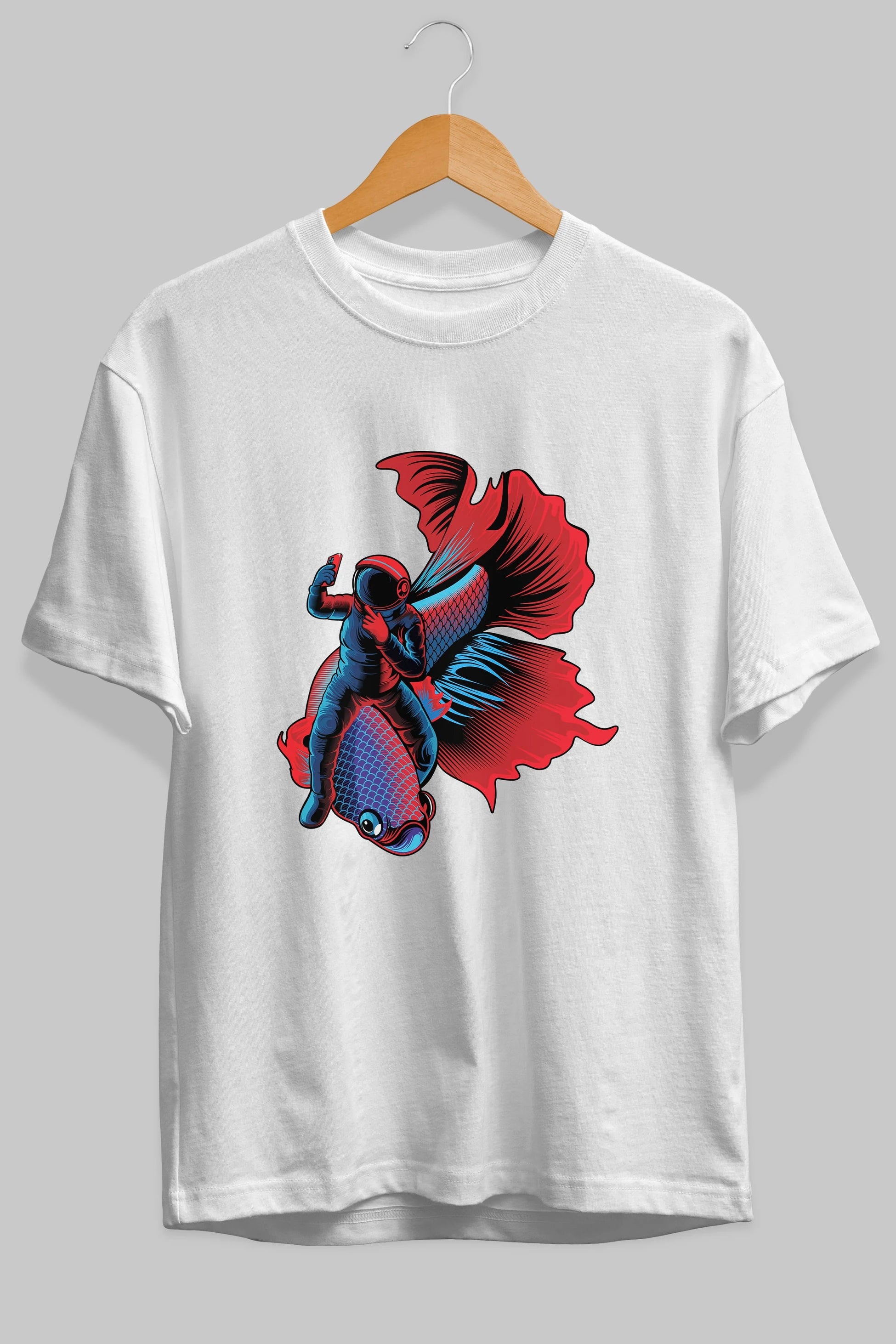 Astrofish selfie Ön Baskılı Oversize t-shirt Erkek Kadın Unisex