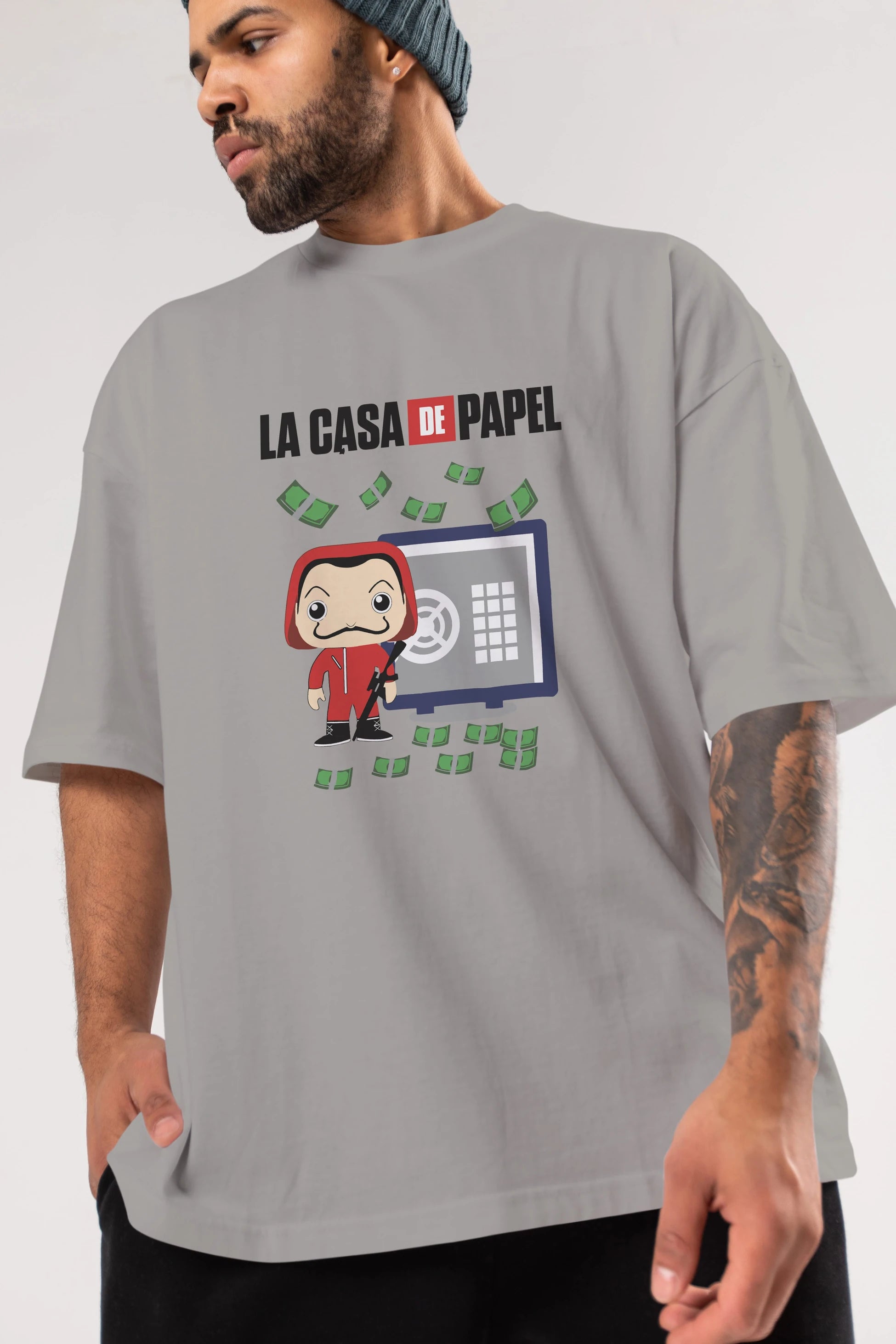 La Casa De Papel (4) Ön Baskılı Oversize t-shirt Erkek Kadın Unisex %100 Pamuk Bisiklet Yaka tişort