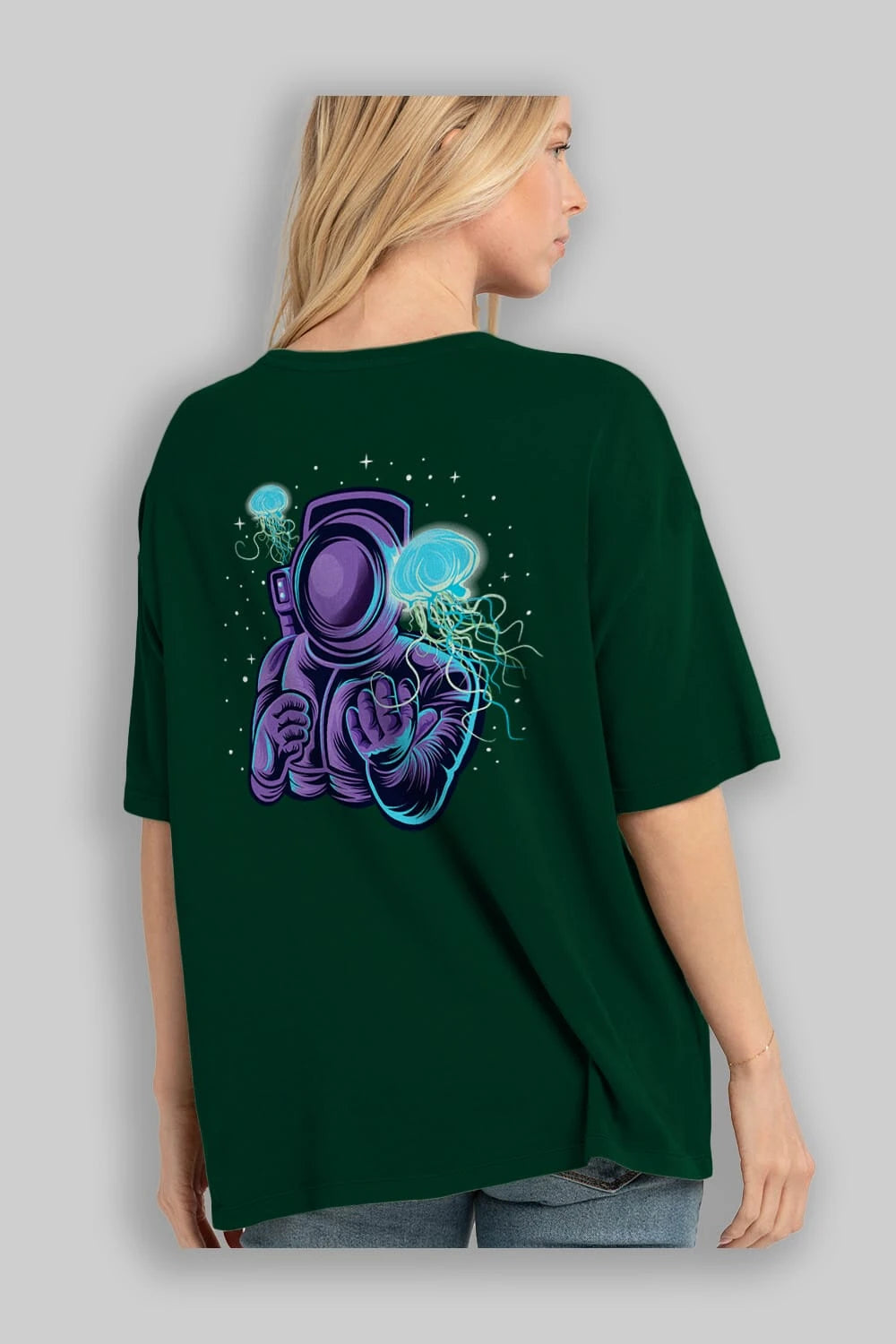 Astronaut and Jellyfish Arka Baskılı Oversize t-shirt Erkek Kadın Unisex