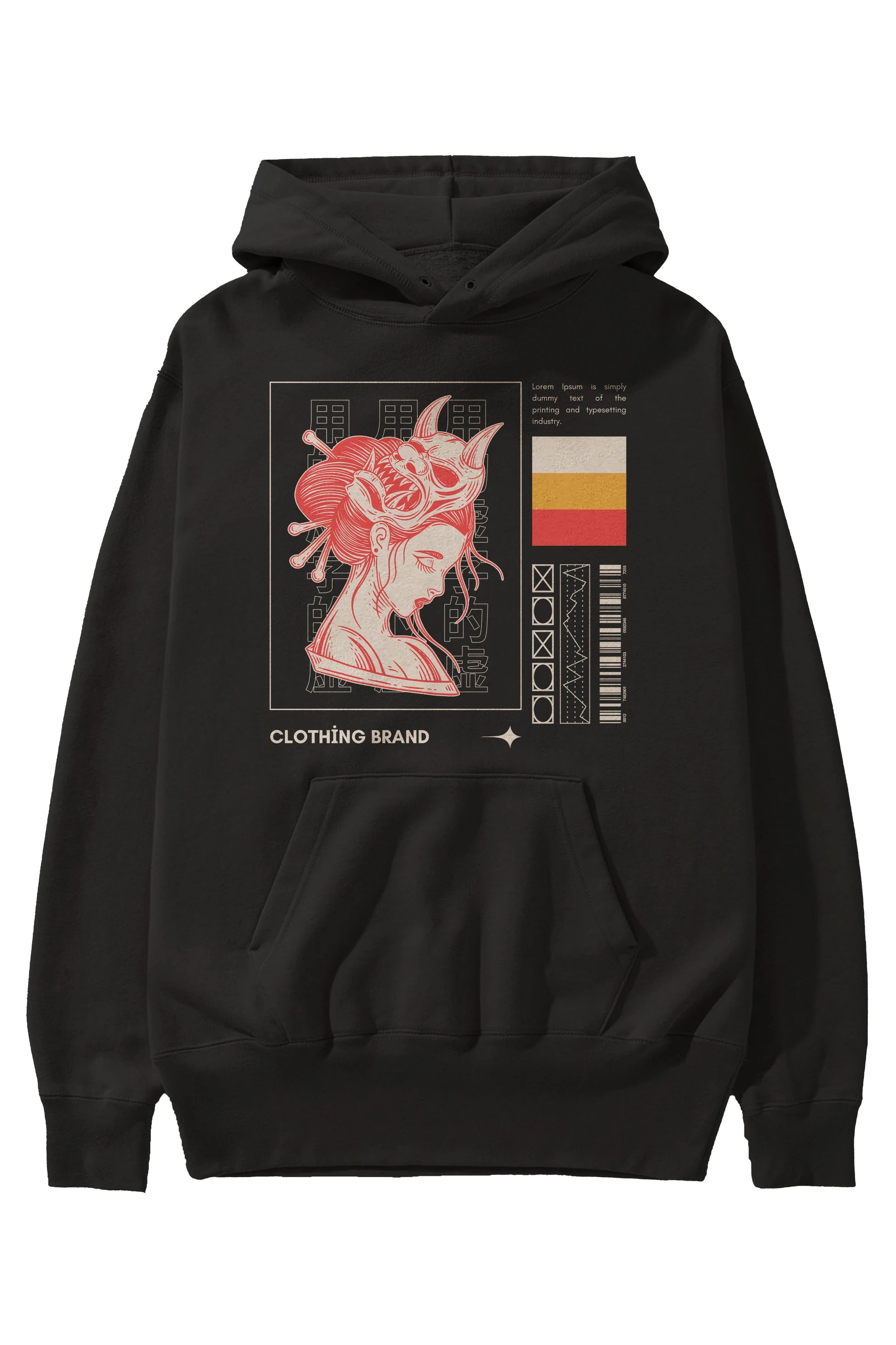 Hipster Japanese Style 2 Ön Baskılı Oversize Hoodie Kapüşonlu Sweatshirt Erkek Kadın Unisex