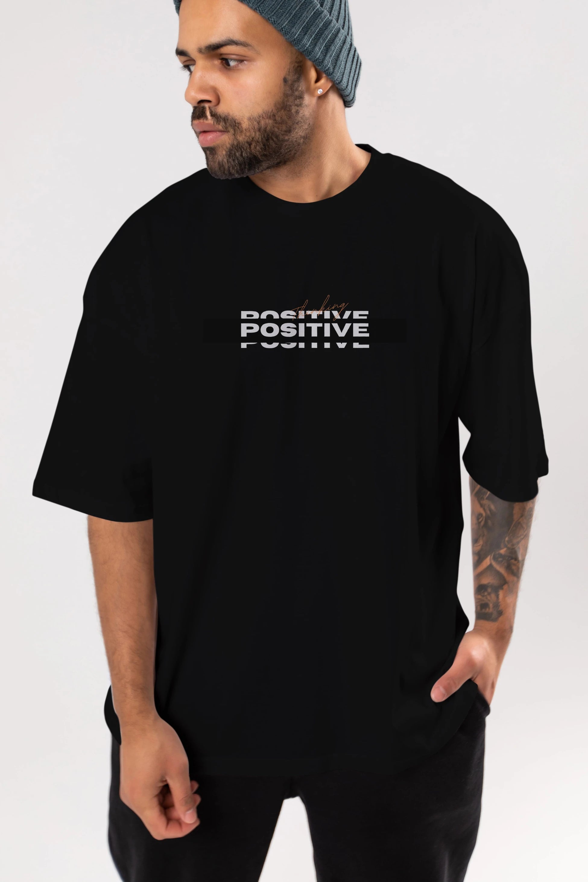 Positive Thinking Ön Baskılı Oversize t-shirt Erkek Kadın Unisex