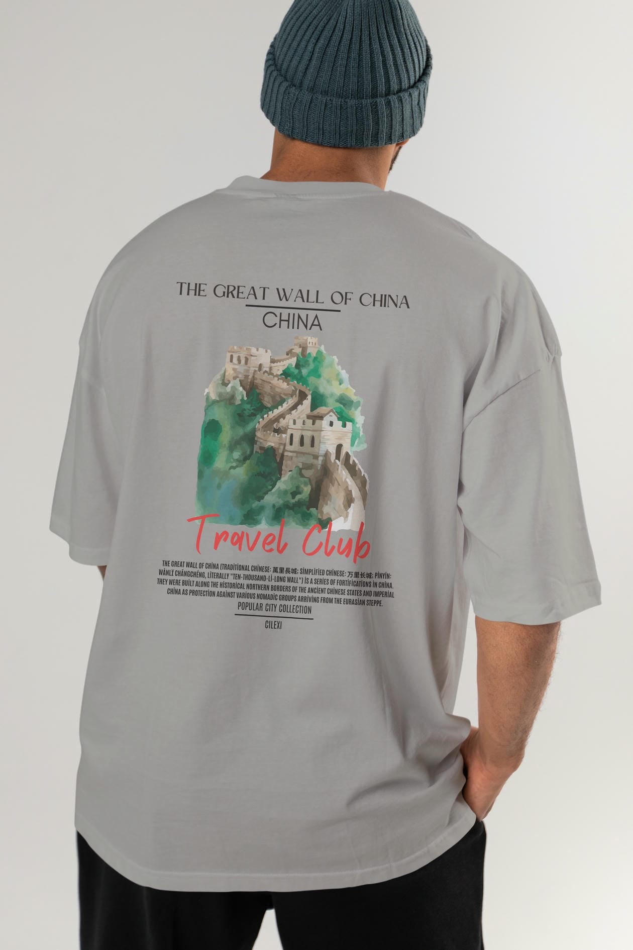 The Great Wall Of China Arka Baskılı Oversize t-shirt Erkek Kadın Pamuk Bisiklet Yaka tişort