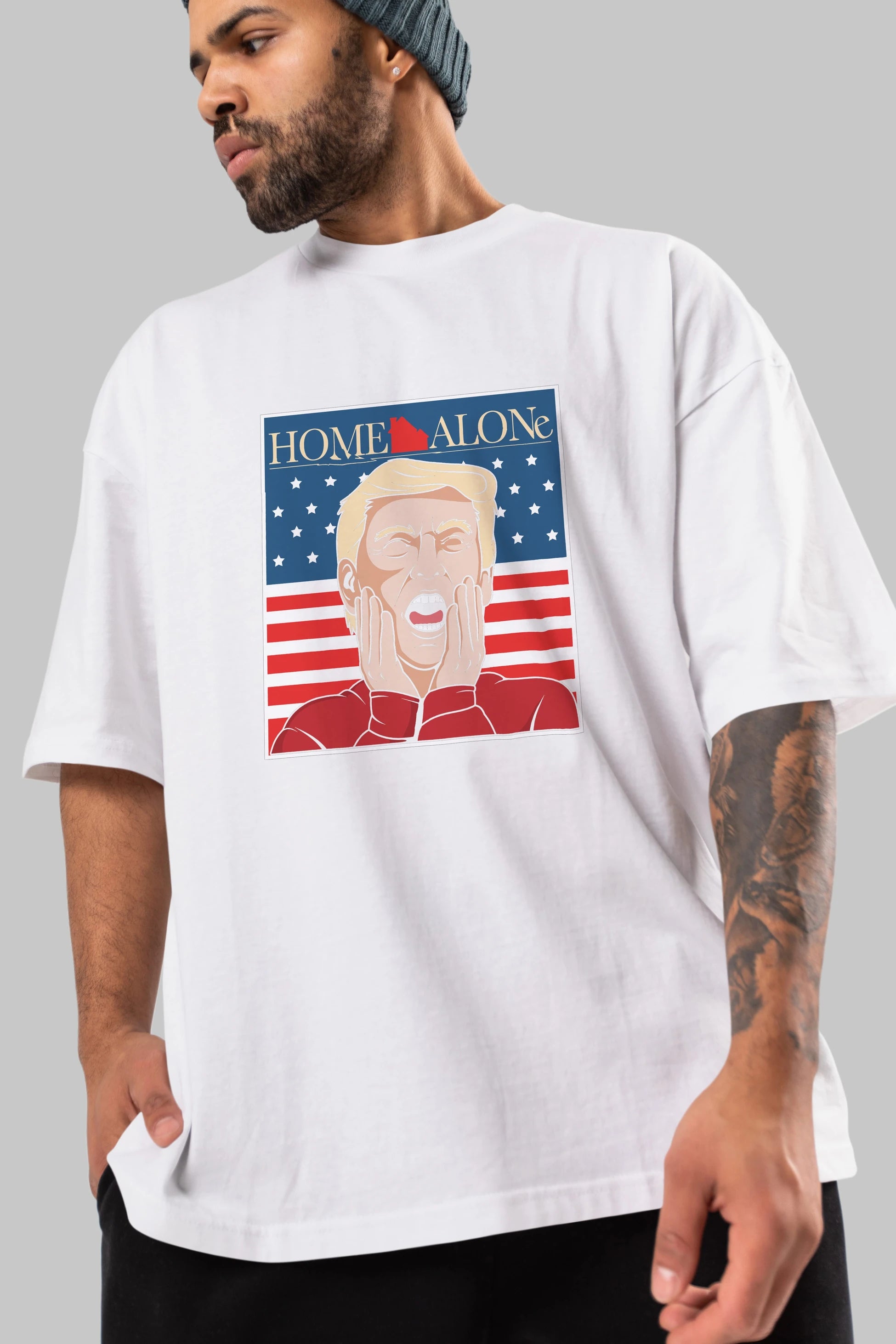 Home Alone Trump Ön Baskılı Oversize t-shirt Erkek Kadın Unisex %100 Pamuk tişort