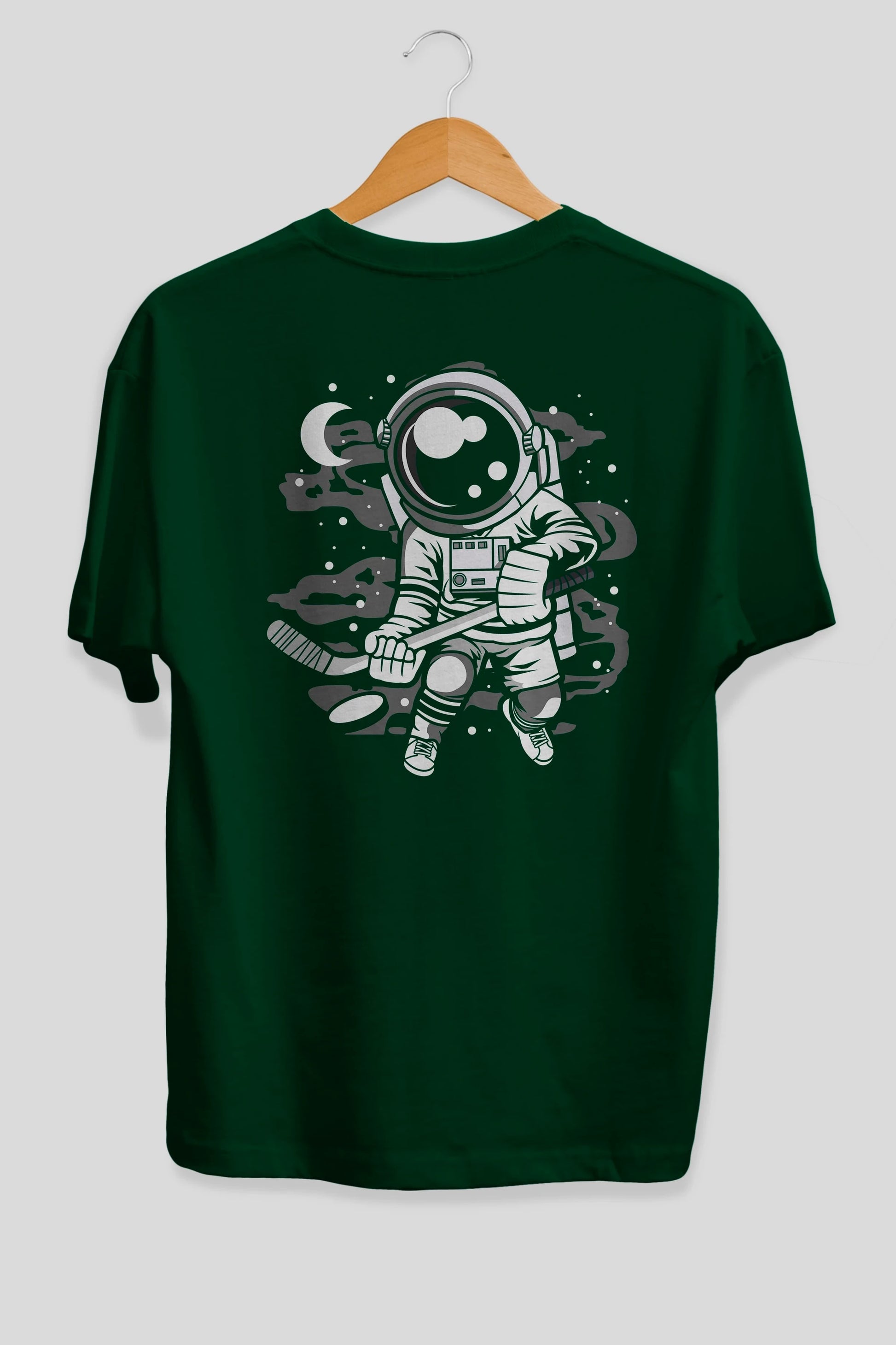 Hockey Player Astronaut Arka Baskılı Oversize t-shirt Erkek Kadın Unisex