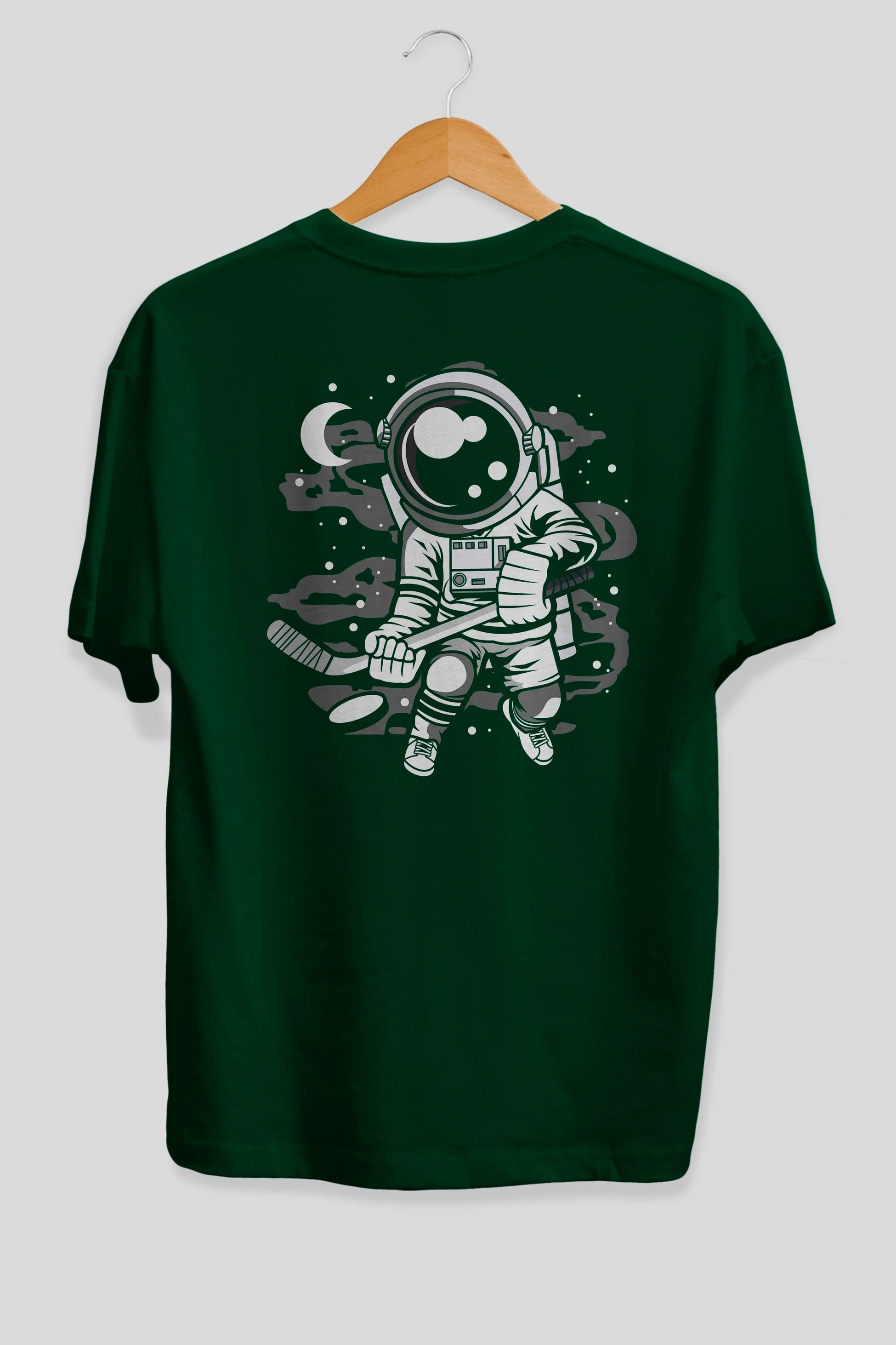 Hockey Player Astronaut Arka Baskılı Oversize t-shirt Erkek Kadın Unisex