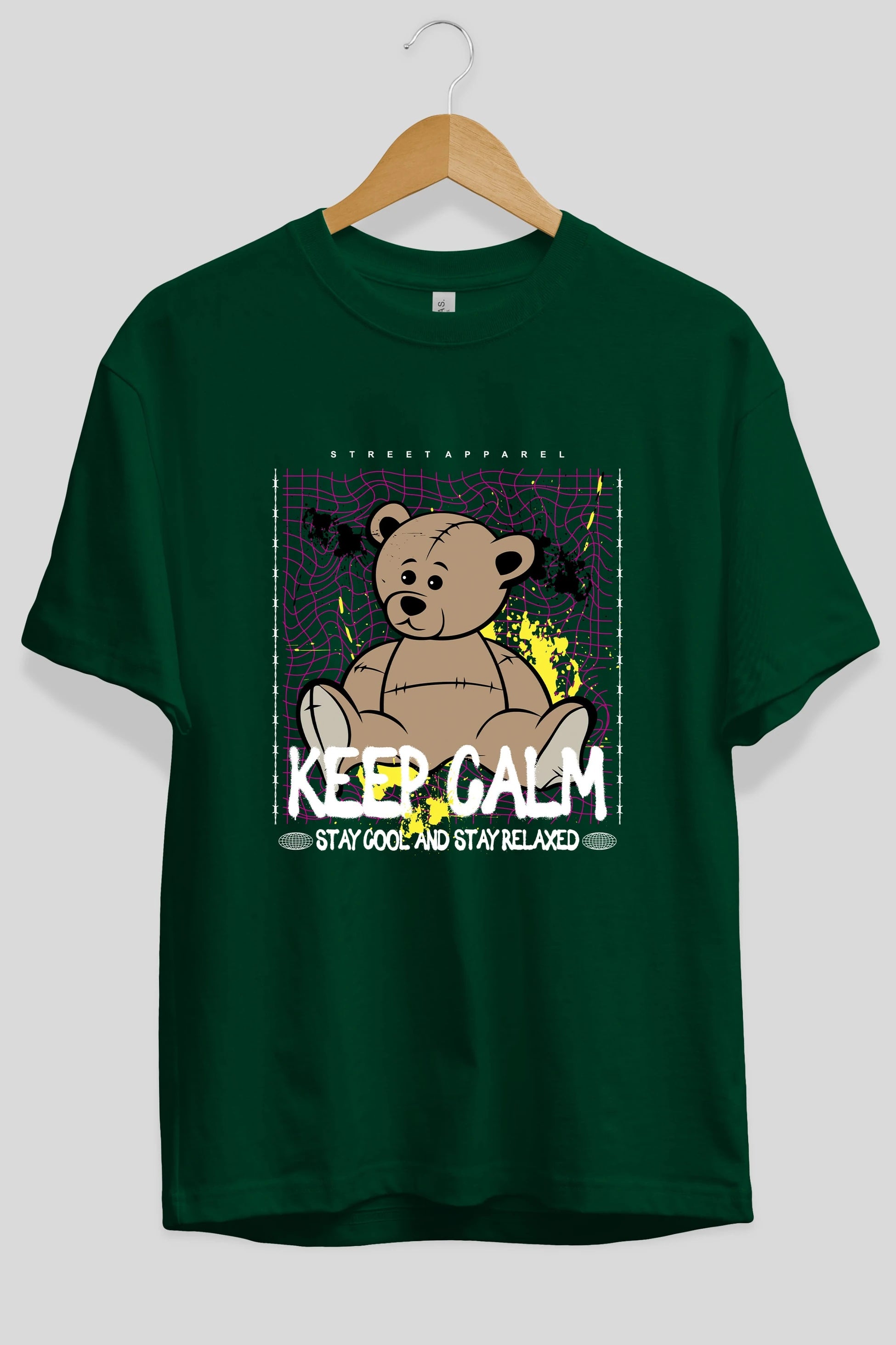 Keep Calm Bear Ön Baskılı Oversize t-shirt Erkek Kadın Unisex