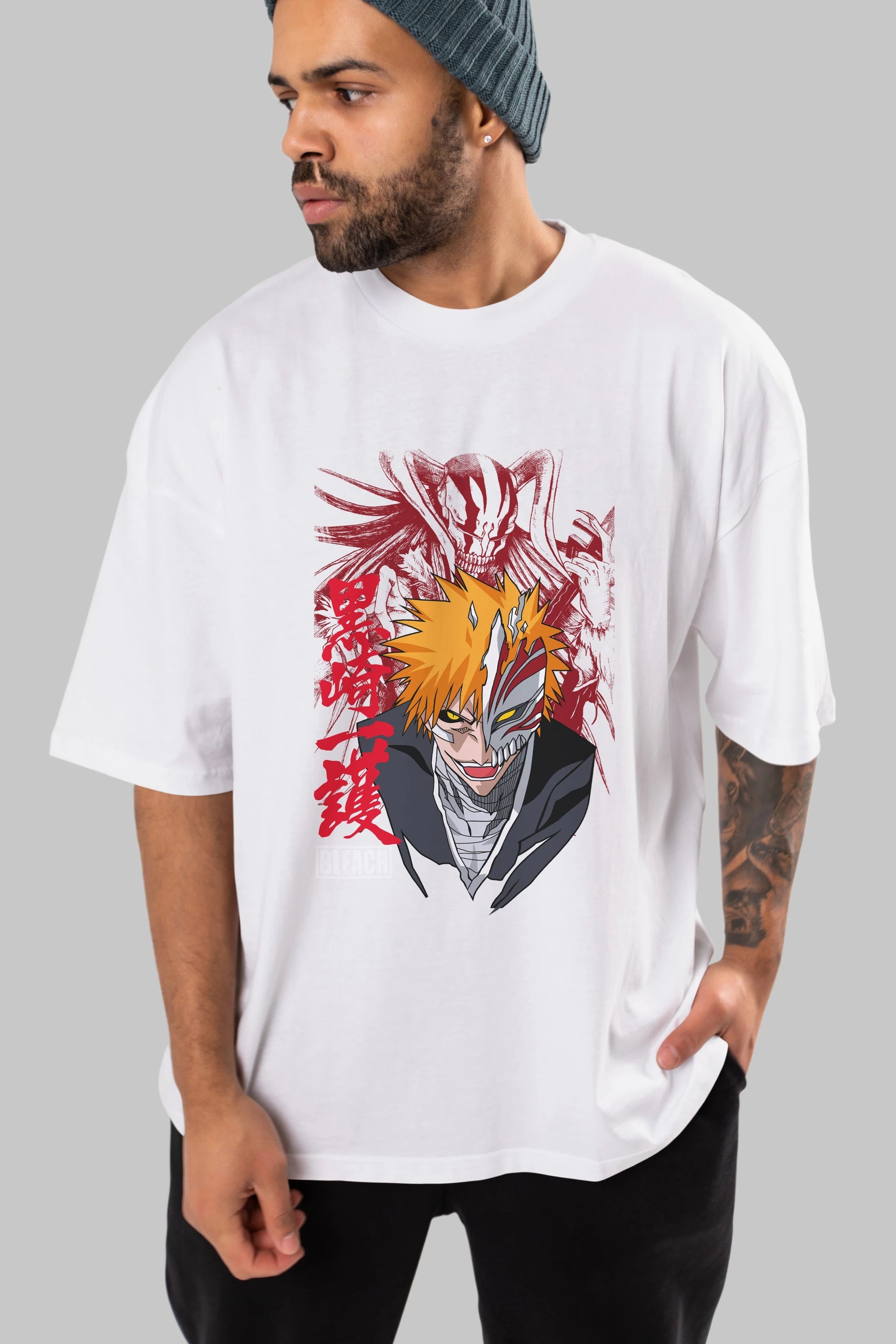 ICHIGO KUROSAKI VIZARD Anime Ön Baskılı Oversize t-shirt %100 pamuk Erkek Kadın Unisex