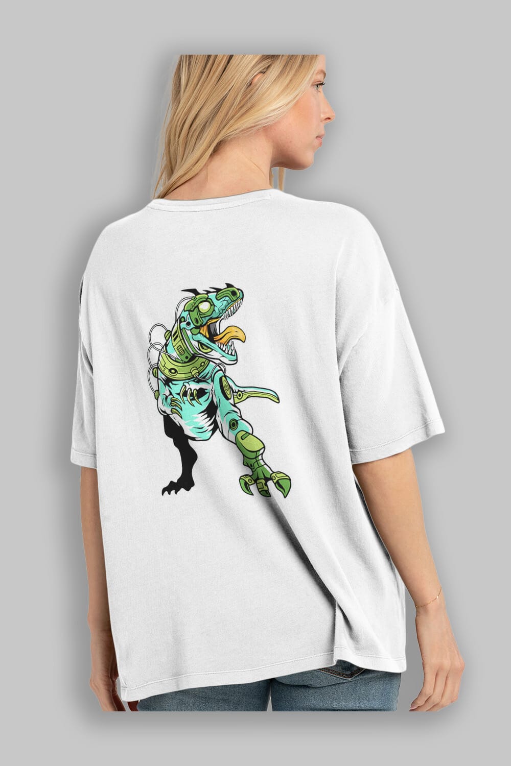 Trex Robot Arka Baskılı Oversize t-shirt Erkek Kadın Unisex %100 Pamuk tişort