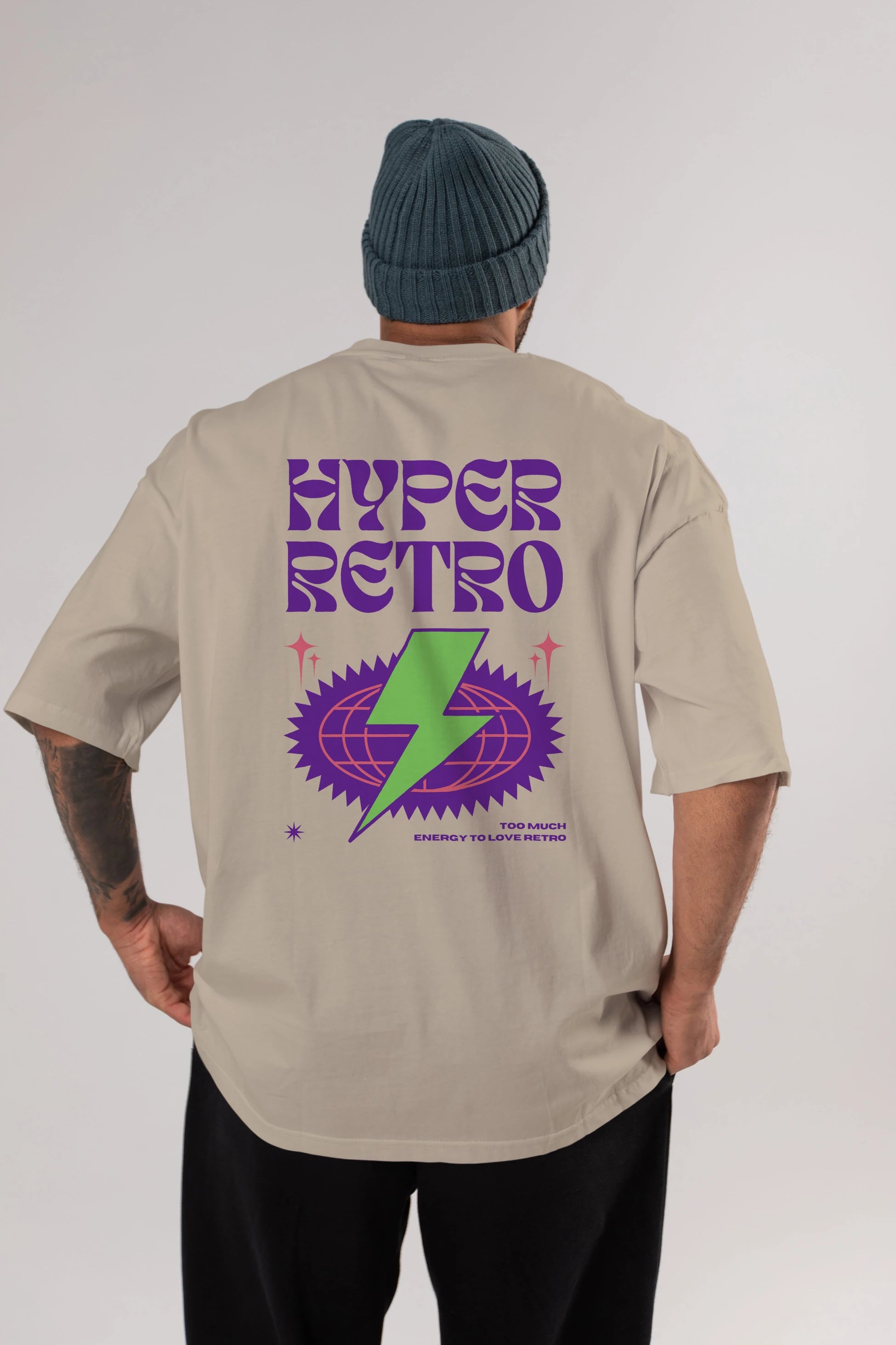 Hyper Retro Yazılı Arka Baskılı Oversize t-shirt Erkek Kadın Unisex