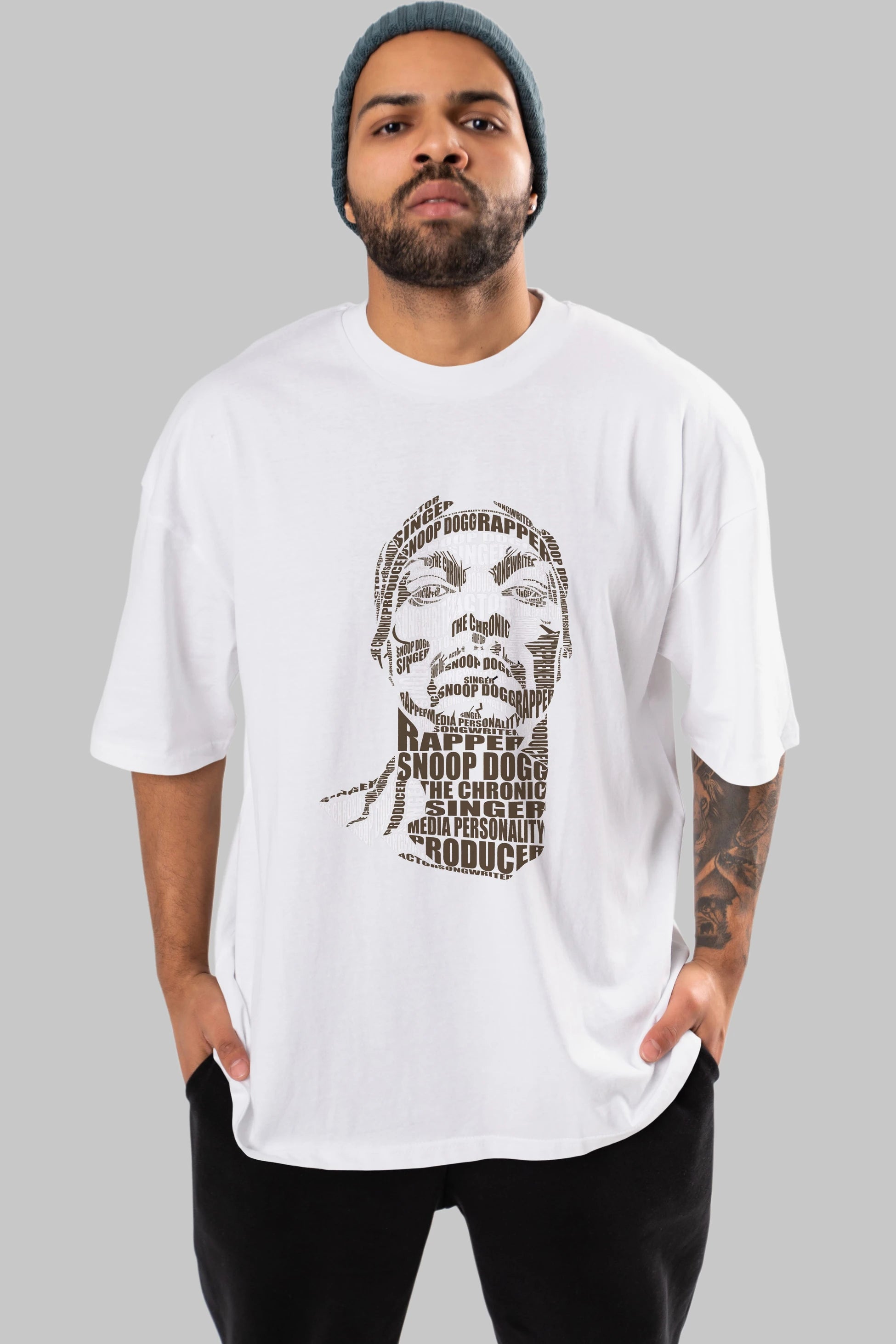 Snoop Dogg Calligram Ön Baskılı Oversize t-shirt %100 pamuk Erkek Kadın Unisex