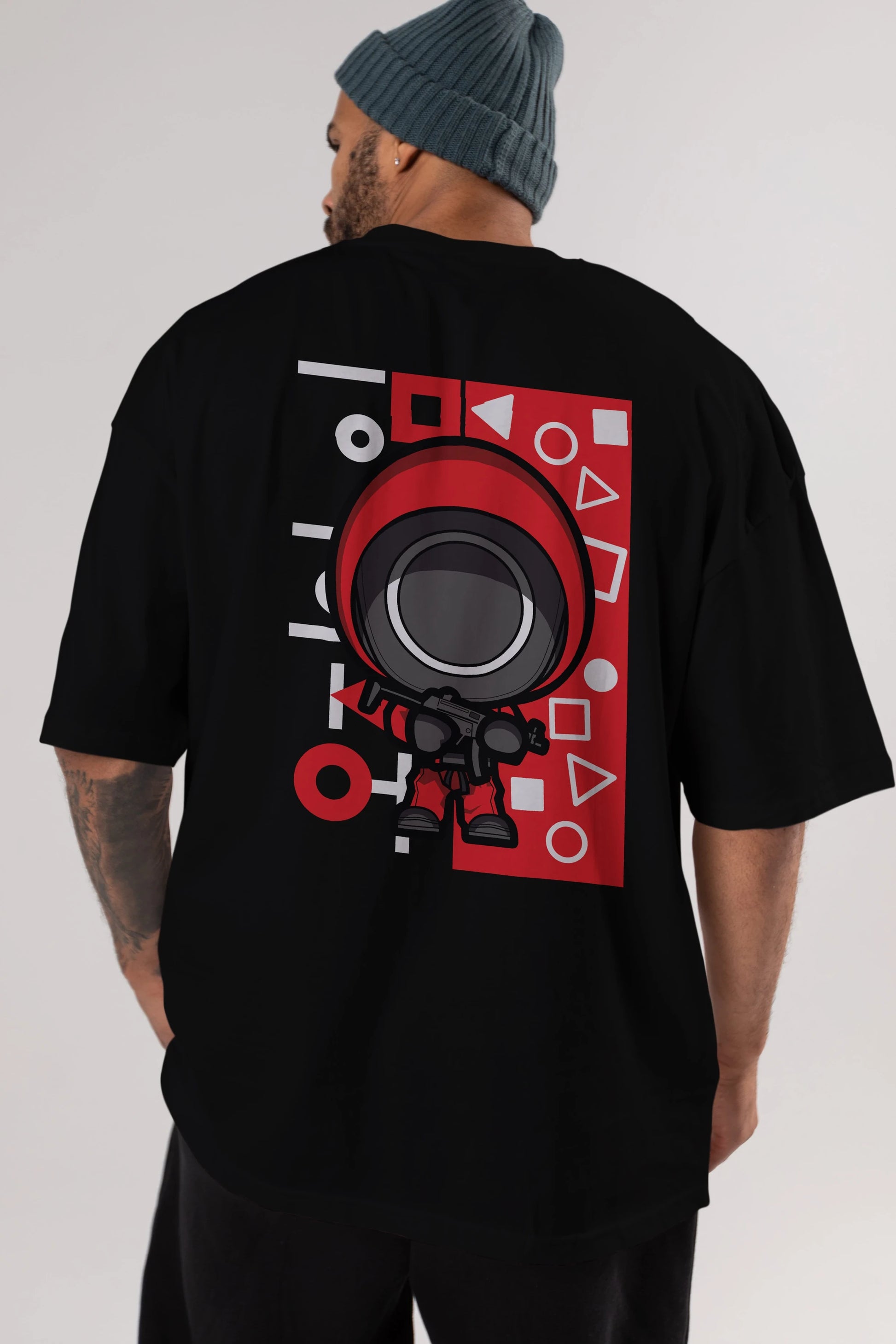 Squid Game (4) Arka Baskılı Oversize t-shirt Erkek Kadın Unisex %100 Pamuk Bisiklet Yaka tişort