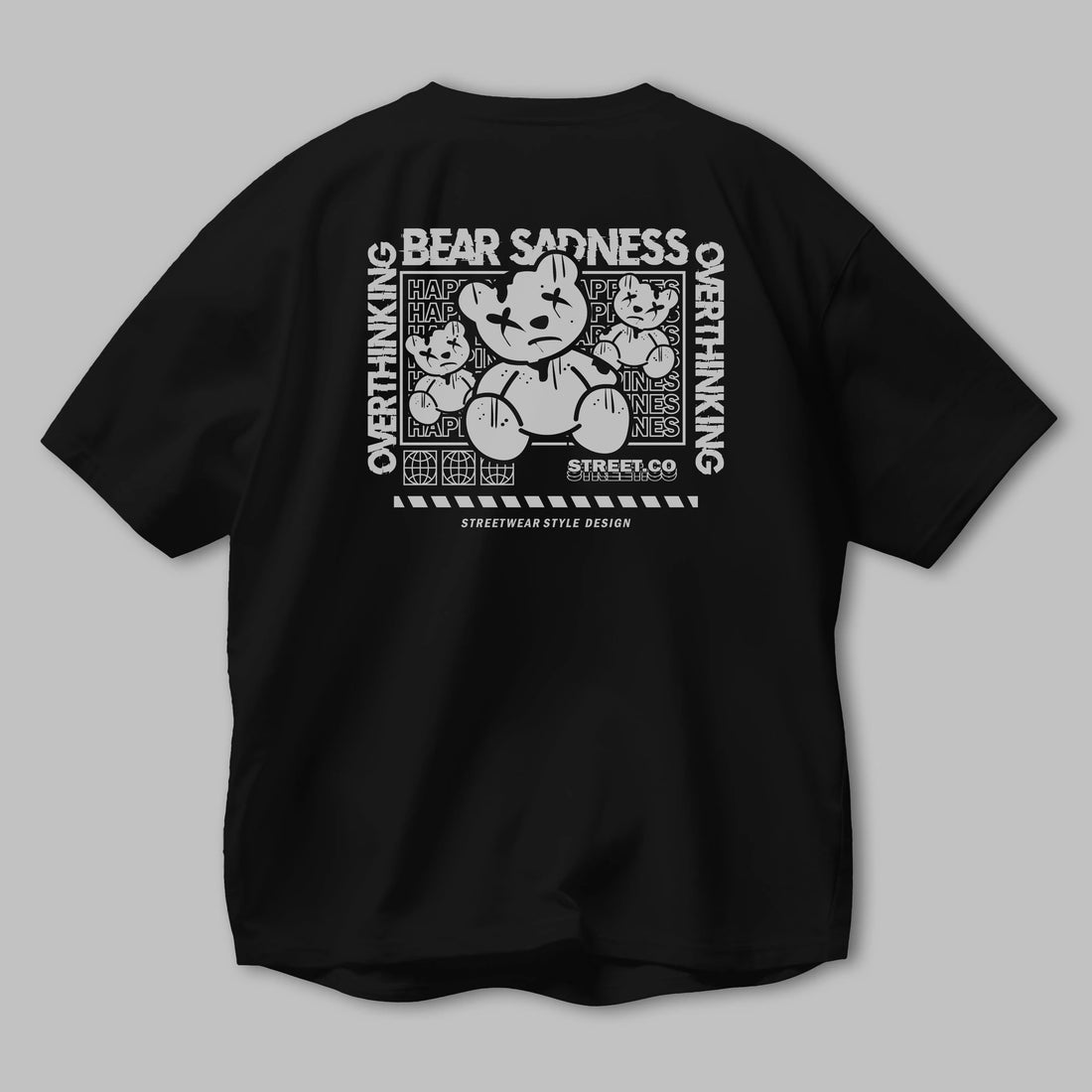 Bear Sadness 2 Arka Baskılı Oversize t-shirt Erkek Kadın Unisex