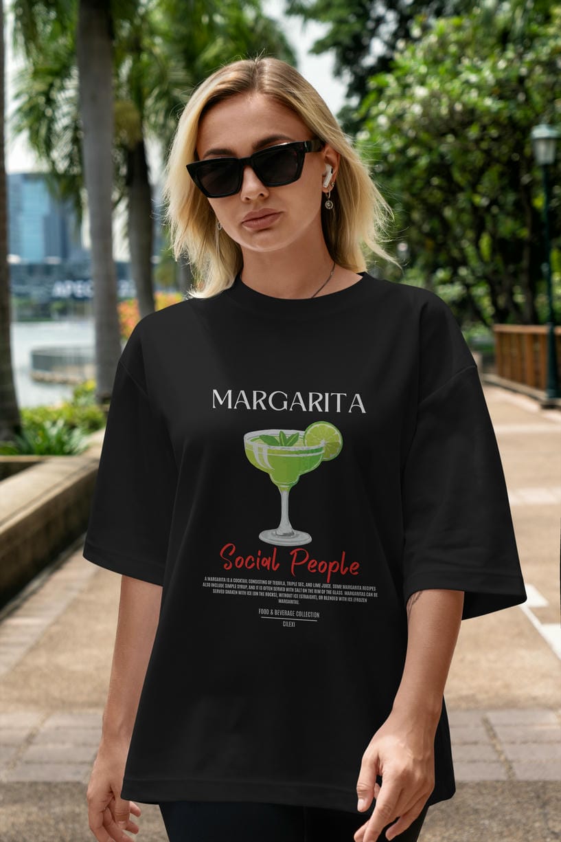 Margarita Kokteyl Serisi ön Baskılı Oversize t-shirt Erkek Kadın %100 Pamuk Bisiklet Yaka tişort