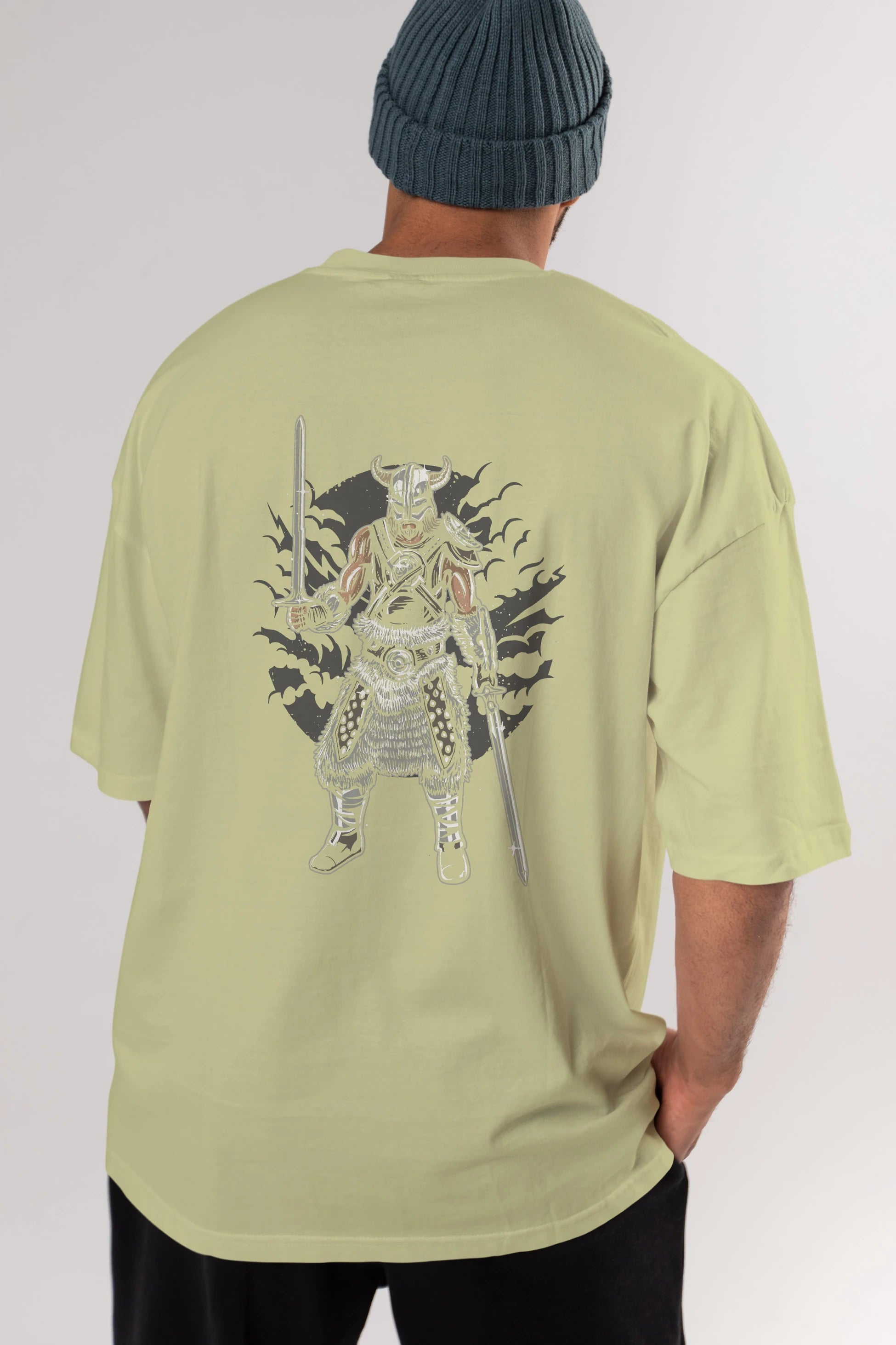 Dark Viking Arka Baskılı Oversize t-shirt Erkek Kadın Unisex %100 Pamuk