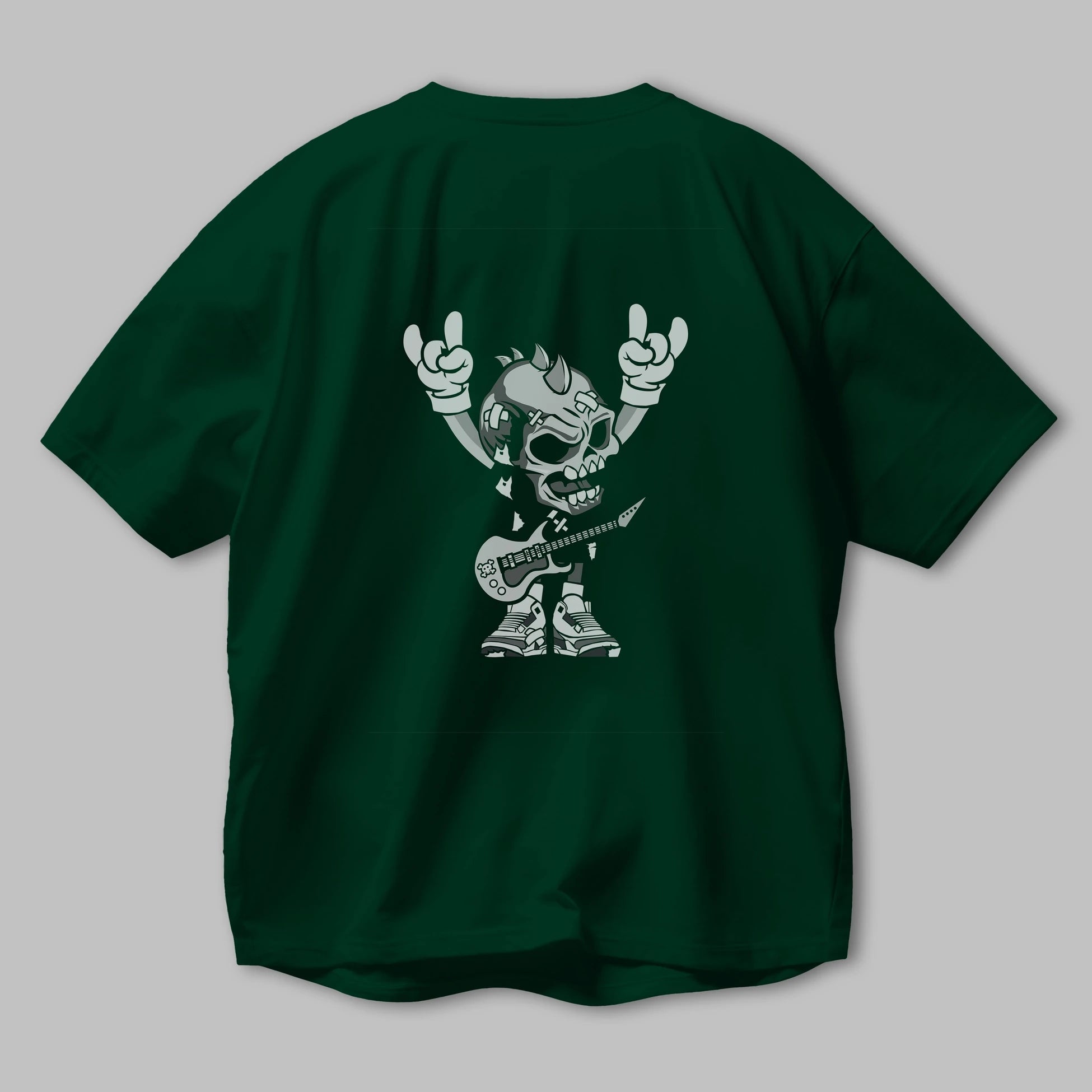 Punk Rock Skull Arka Baskılı Oversize t-shirt Erkek Kadın Unisex %100 Pamuk tişort