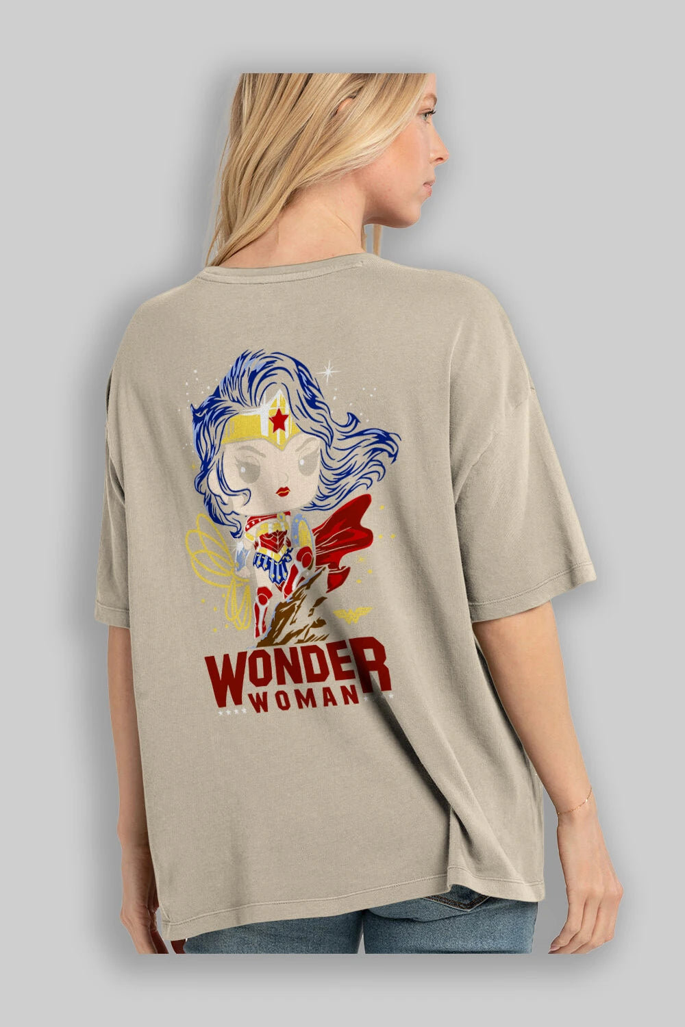 Wonder Woman (2) Arka Baskılı Oversize t-shirt Erkek Kadın Unisex %100 Pamuk Bisiklet Yaka tişort