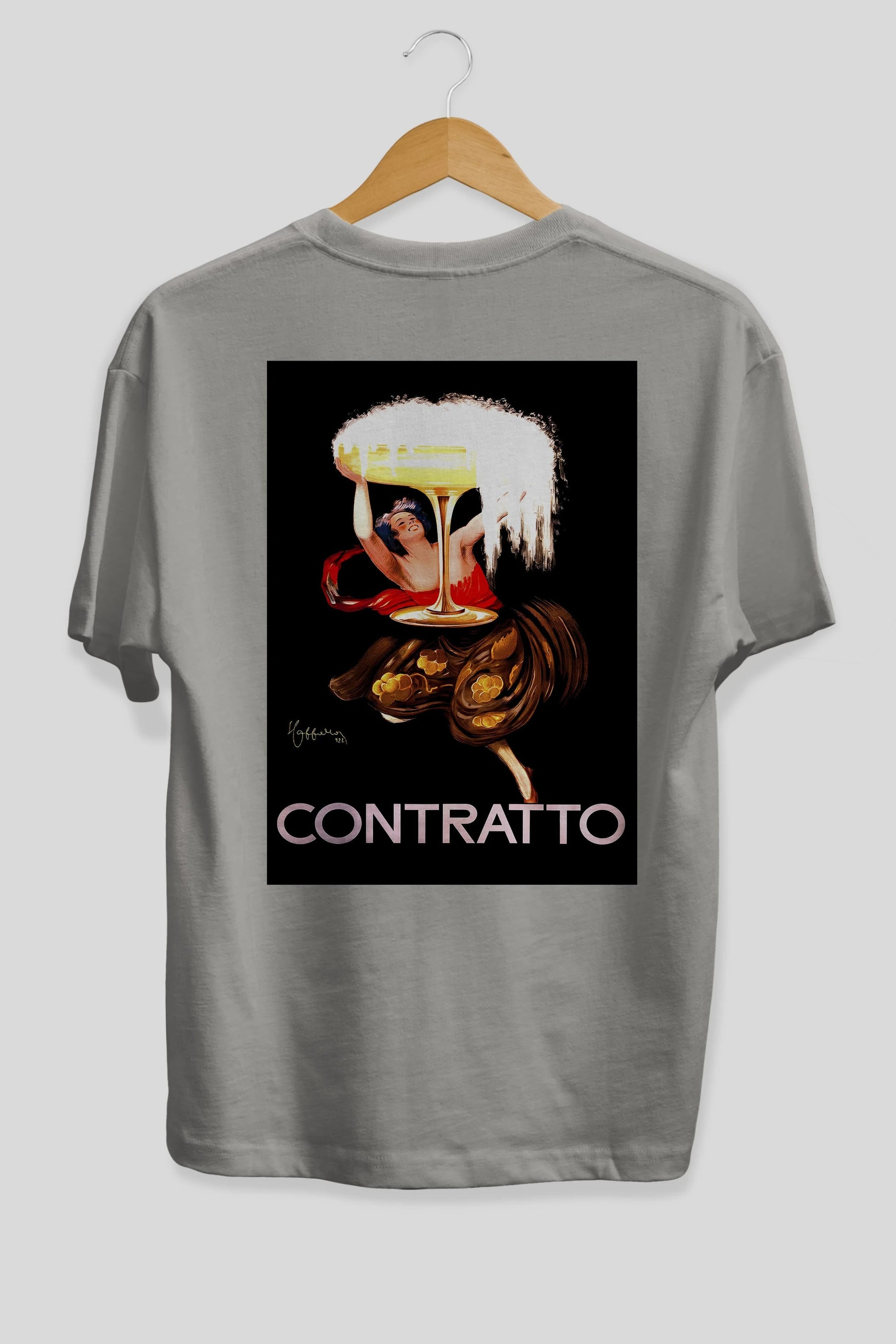 Contratto Arka Baskılı Oversize t-shirt Erkek Kadın Unisex %100 Pamuk Bisiklet Yaka tişort