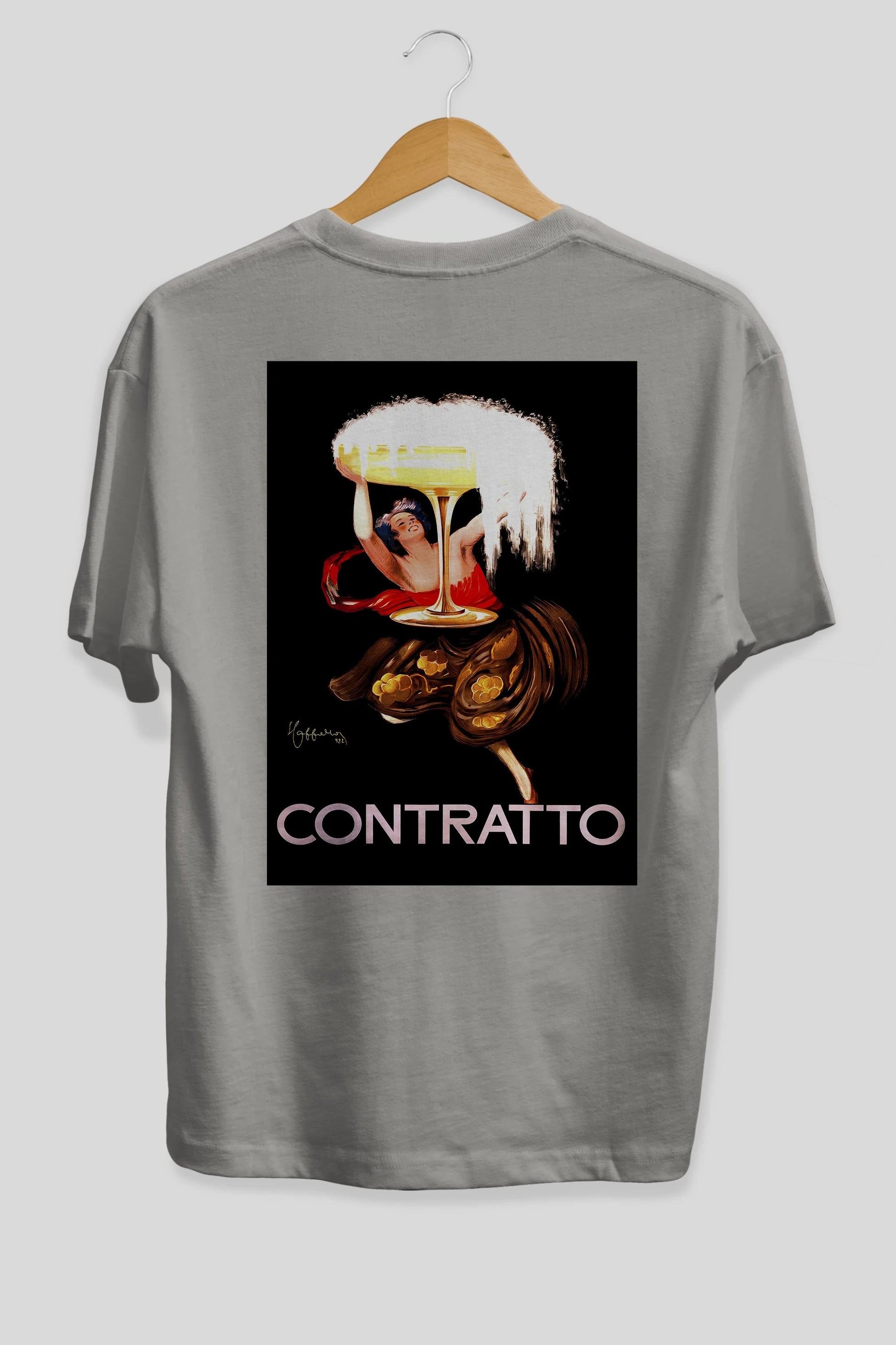 Contratto Arka Baskılı Oversize t-shirt Erkek Kadın Unisex %100 Pamuk Bisiklet Yaka tişort