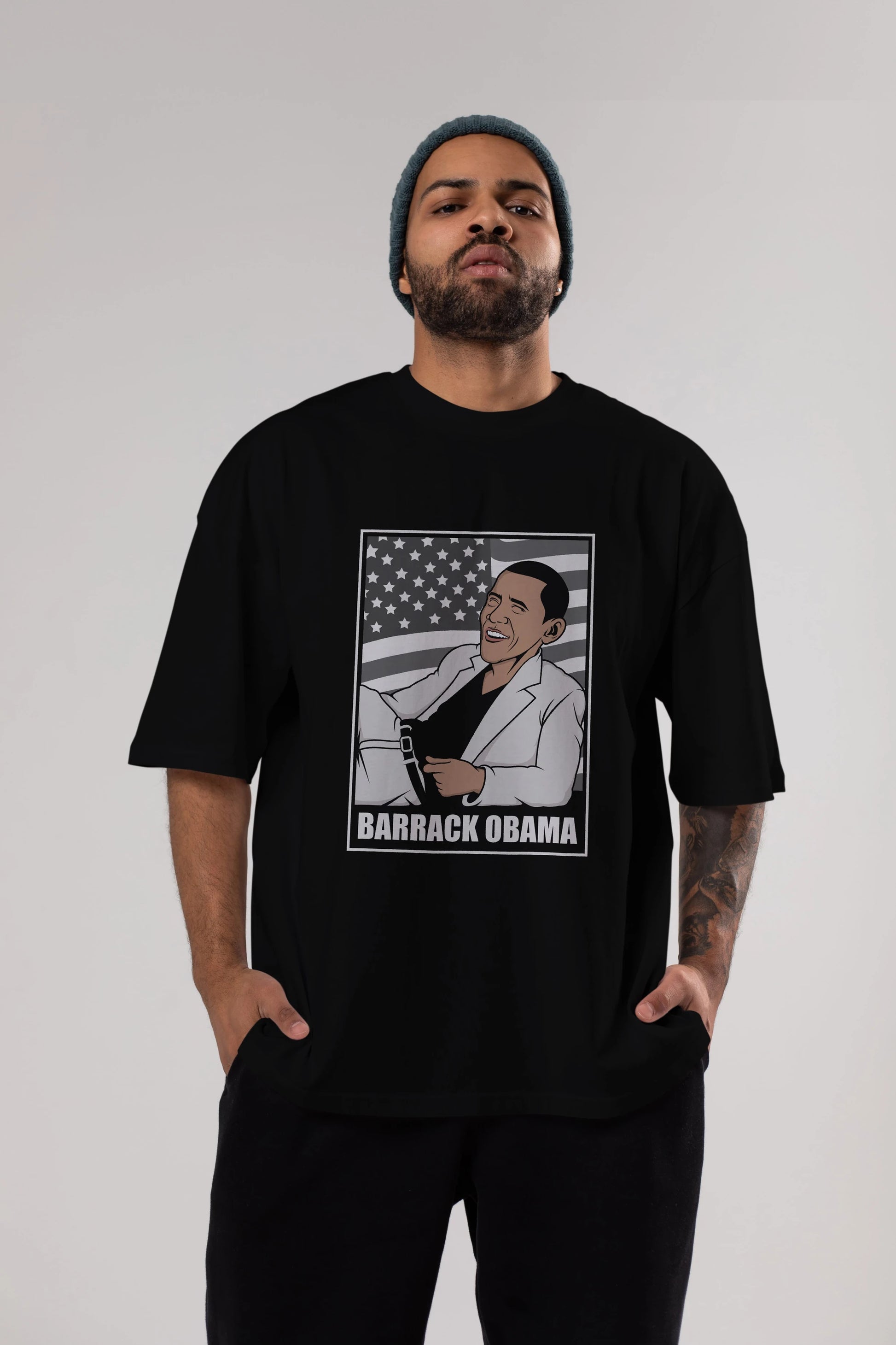 Obama Thriller Ön Baskılı Oversize t-shirt Erkek Kadın Unisex %100 Pamuk tişort