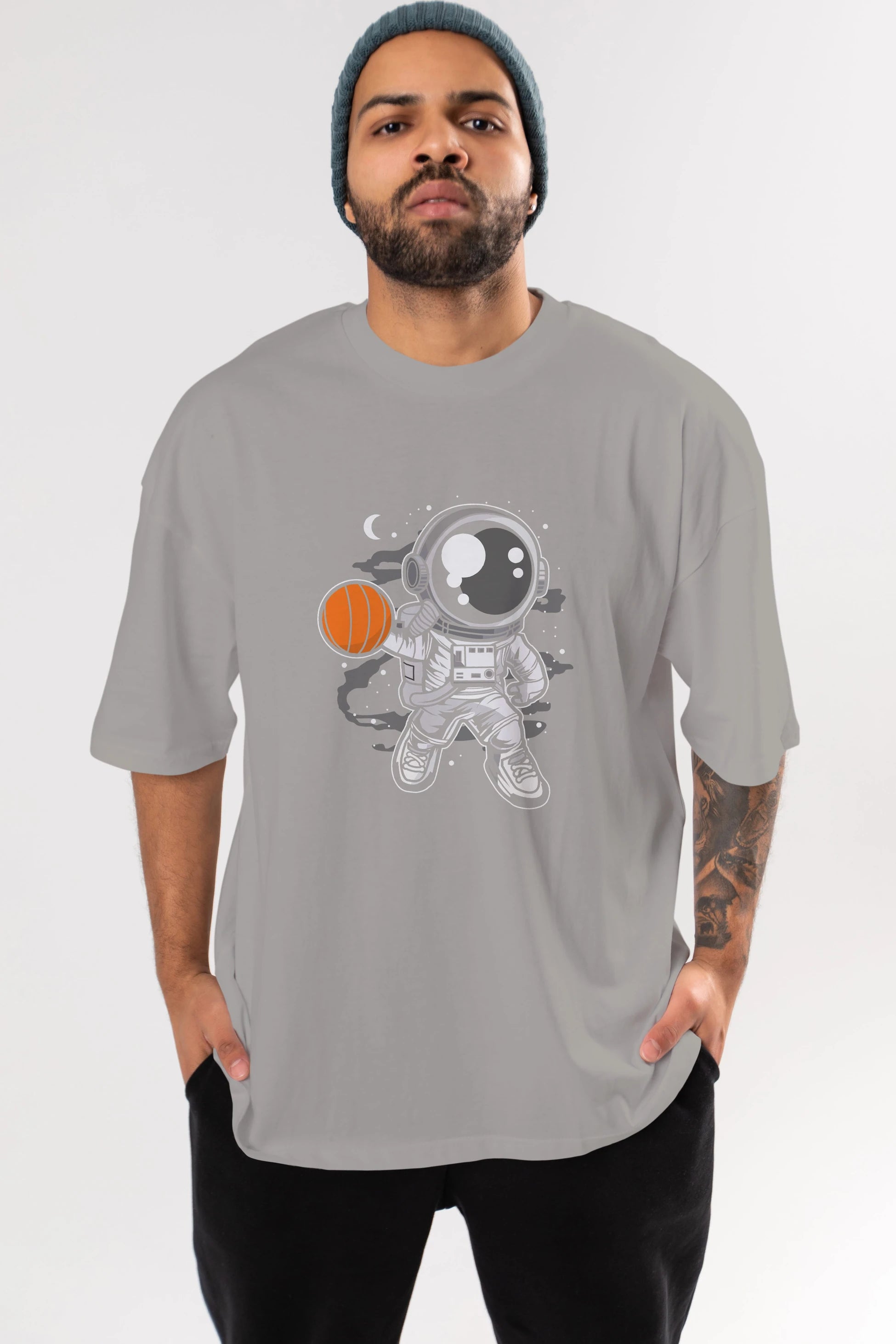Astronaut Basketball Ön Baskılı Oversize t-shirt Erkek Kadın Unisex