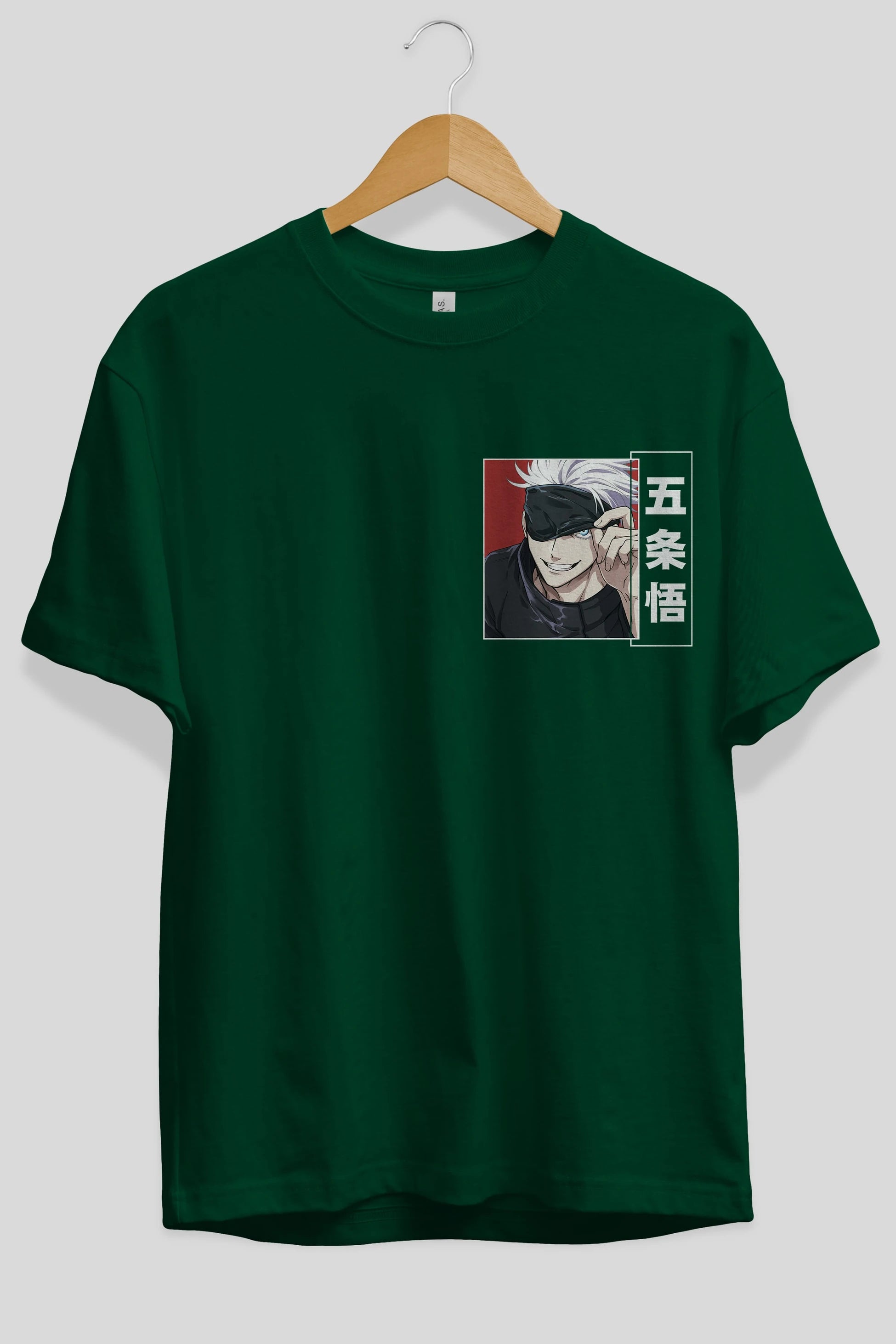JUJUTSU KAISEN Ön Sol Baskılı Oversize t-shirt Erkek Kadın Unisex %100 Pamuk Bisiklet Yaka tişort
