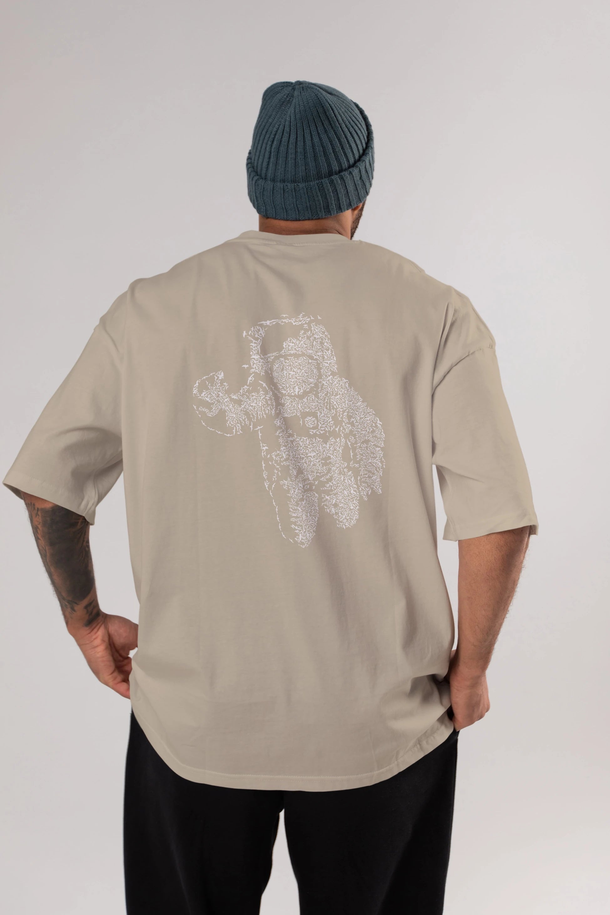 Flying Astronaut Arka Baskılı Oversize t-shirt %100 pamuk Erkek Kadın Unisex