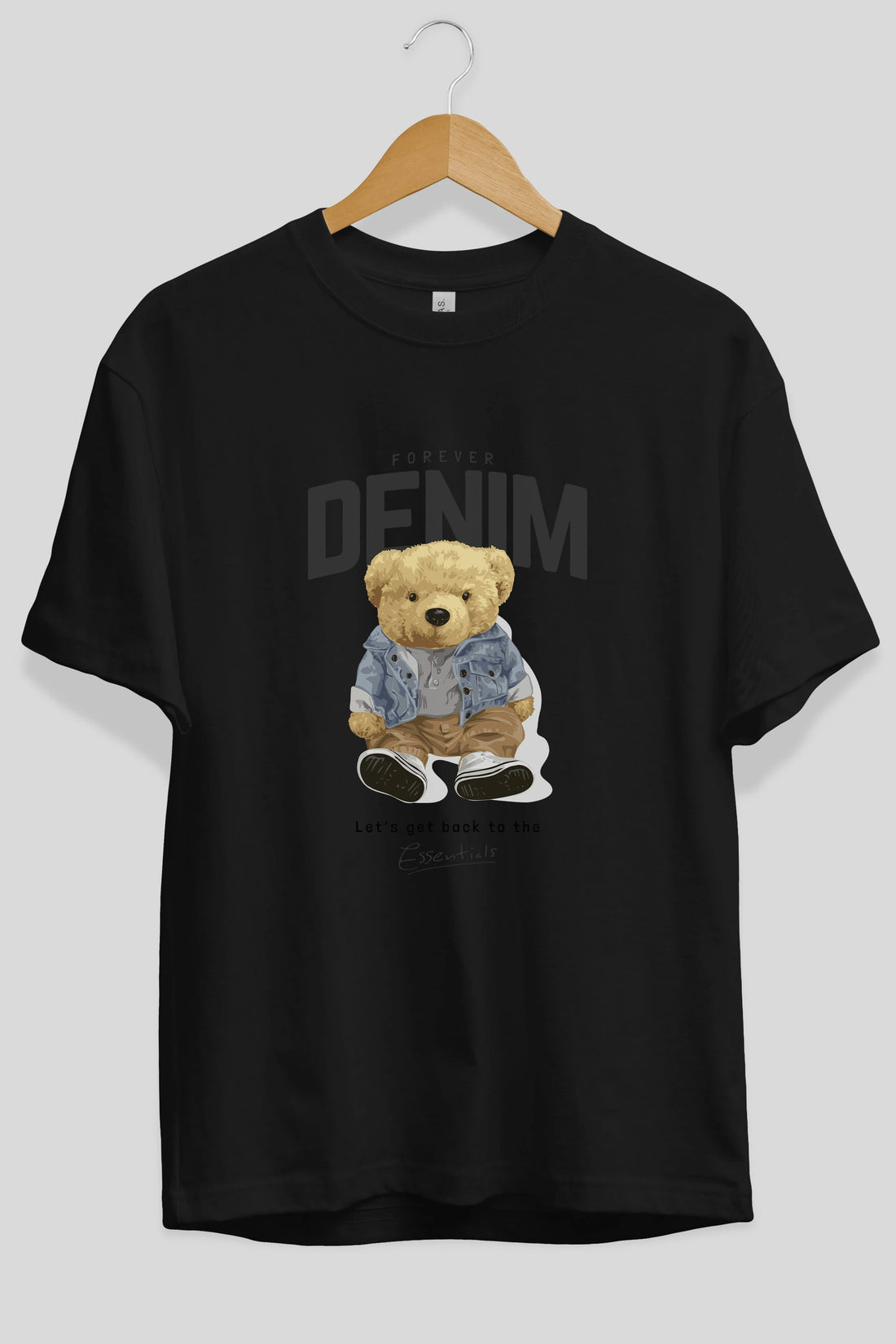 Teddy Bear Forever Denim Ön Baskılı Oversize t-shirt Erkek Kadın Unisex %100 Pamuk