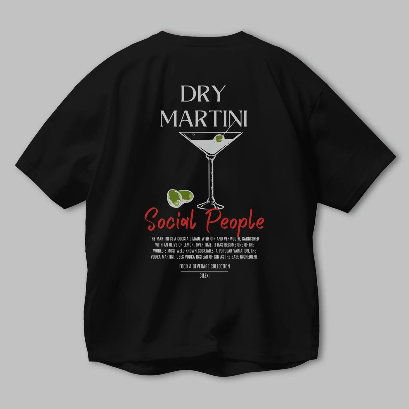 Dry Martını Kokteyl Serisi Baskılı Oversize t-shirt Erkek Kadın Unisex %100 Pamuk Bisiklet Yaka tişort