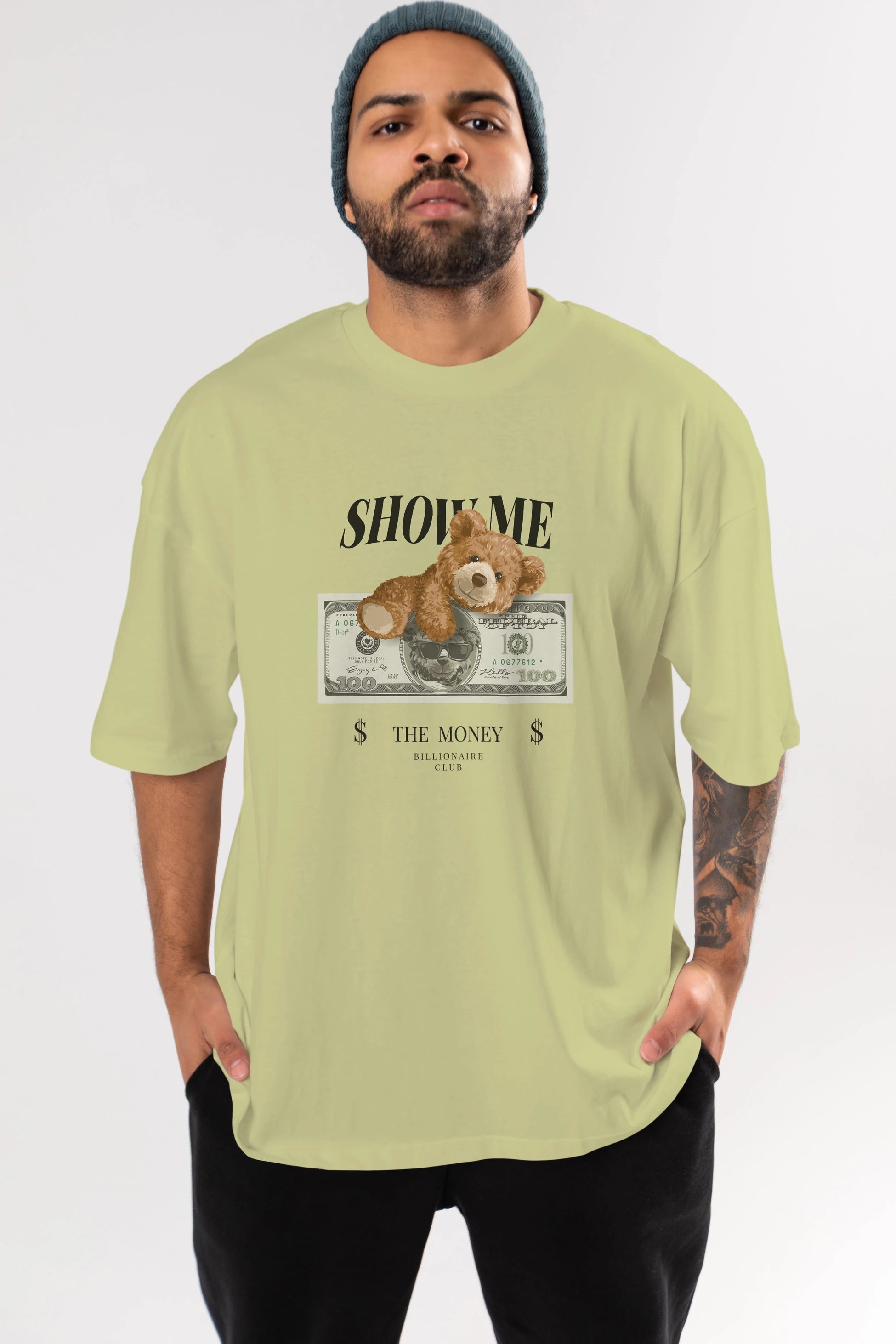 Teddy Bear The Money Ön Baskılı Oversize t-shirt Erkek Kadın Unisex %100 Pamuk