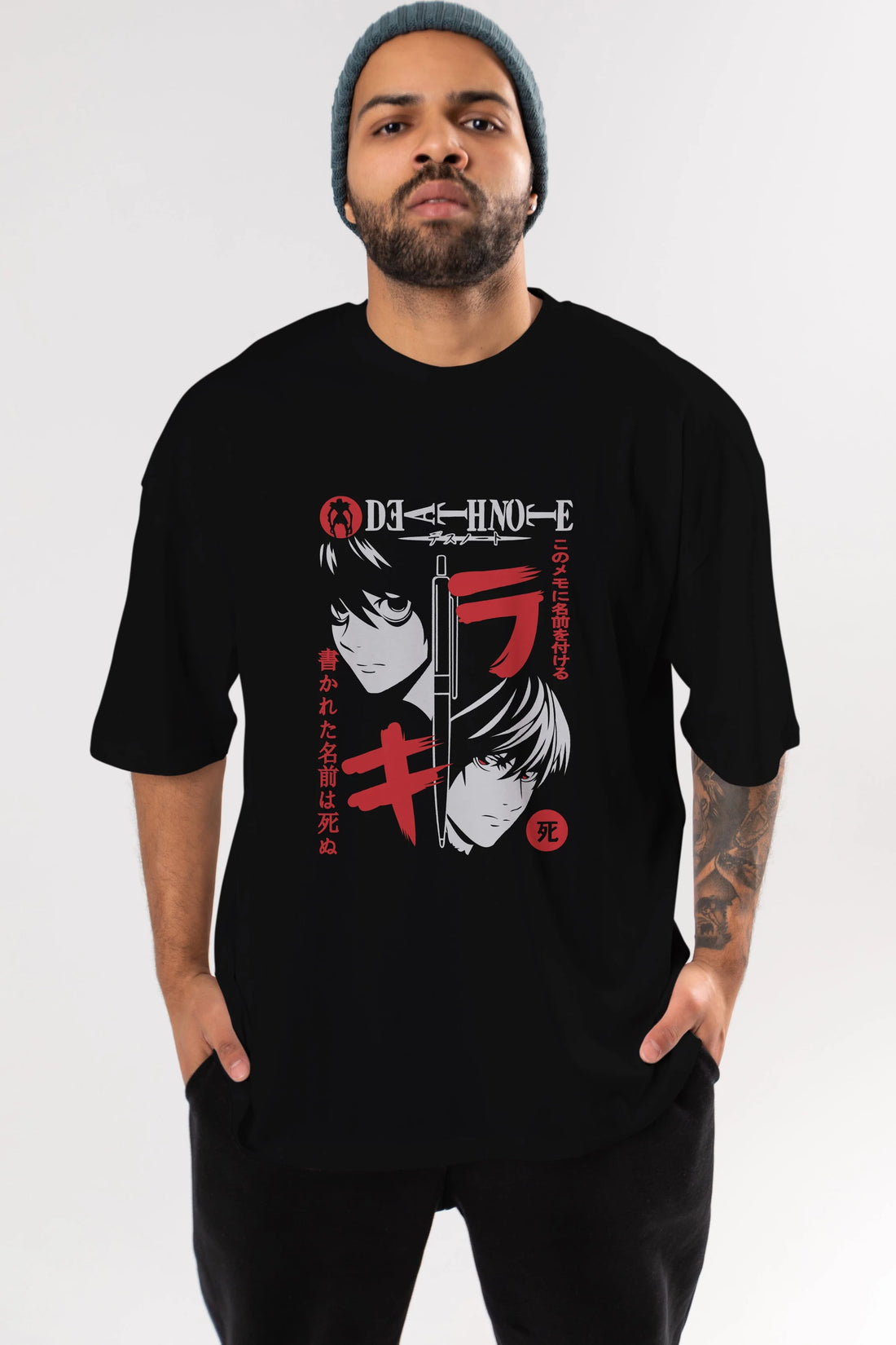 DEATHNOTE L vs KIRA Anime Ön Baskılı Oversize t-shirt %100 pamuk Erkek Kadın Unisex